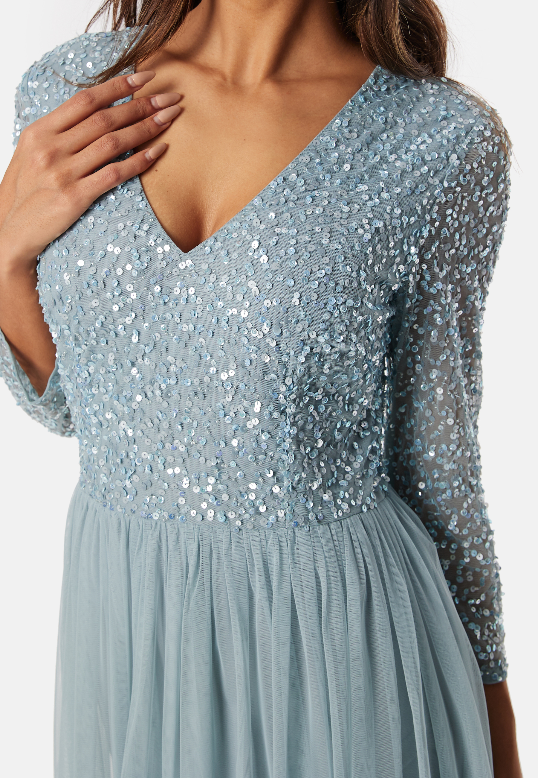 Long Sleeve Sequin Bodice Maxi Dress 4