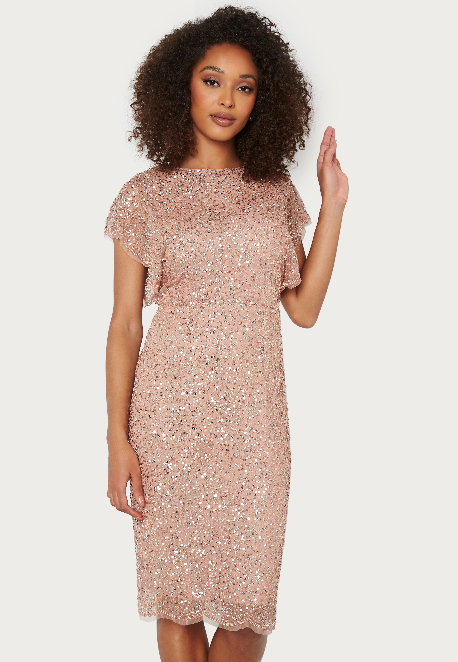 Scallop Sequin Midi Dress