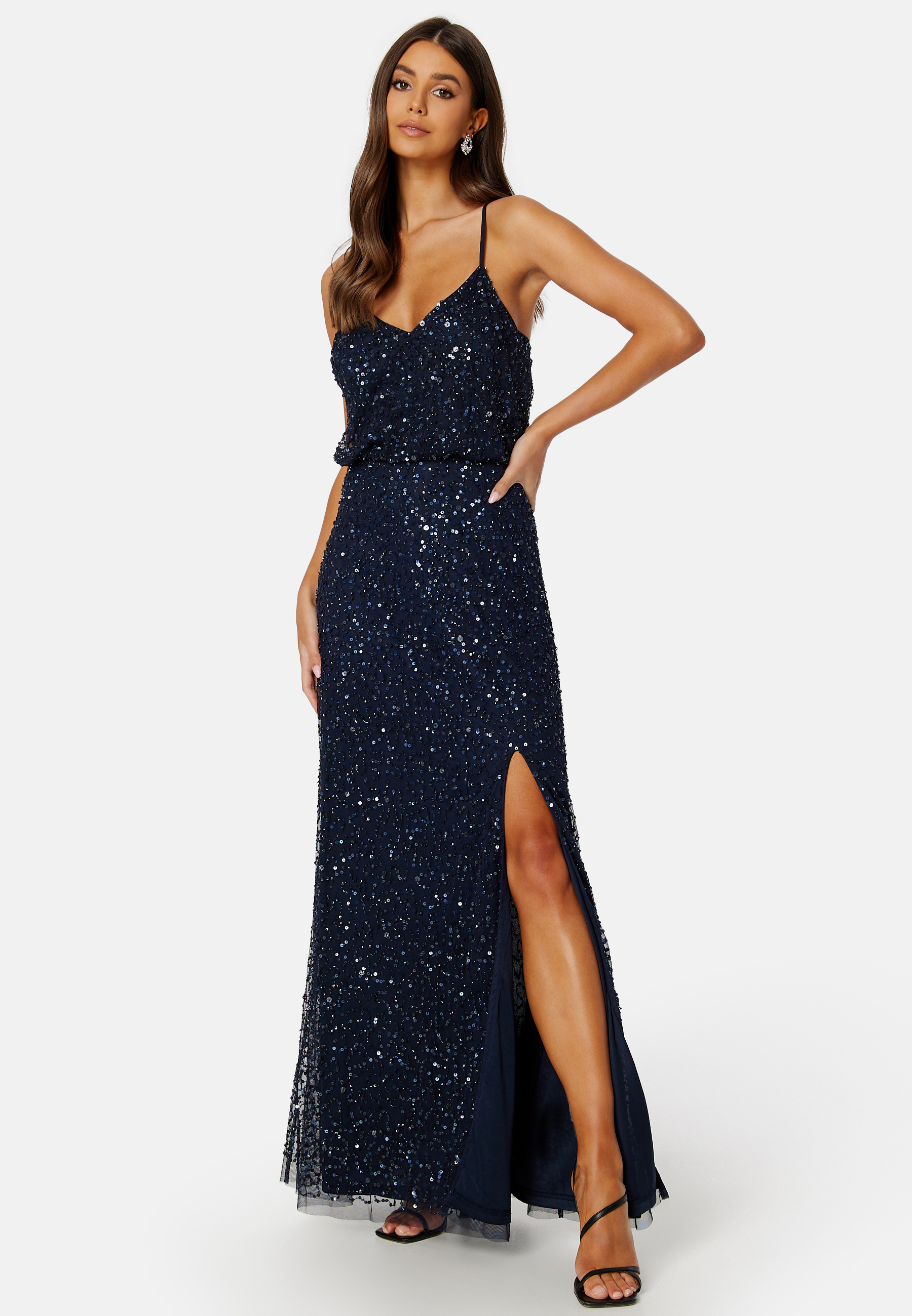 Sequin Strappy Maxi Dress With Split