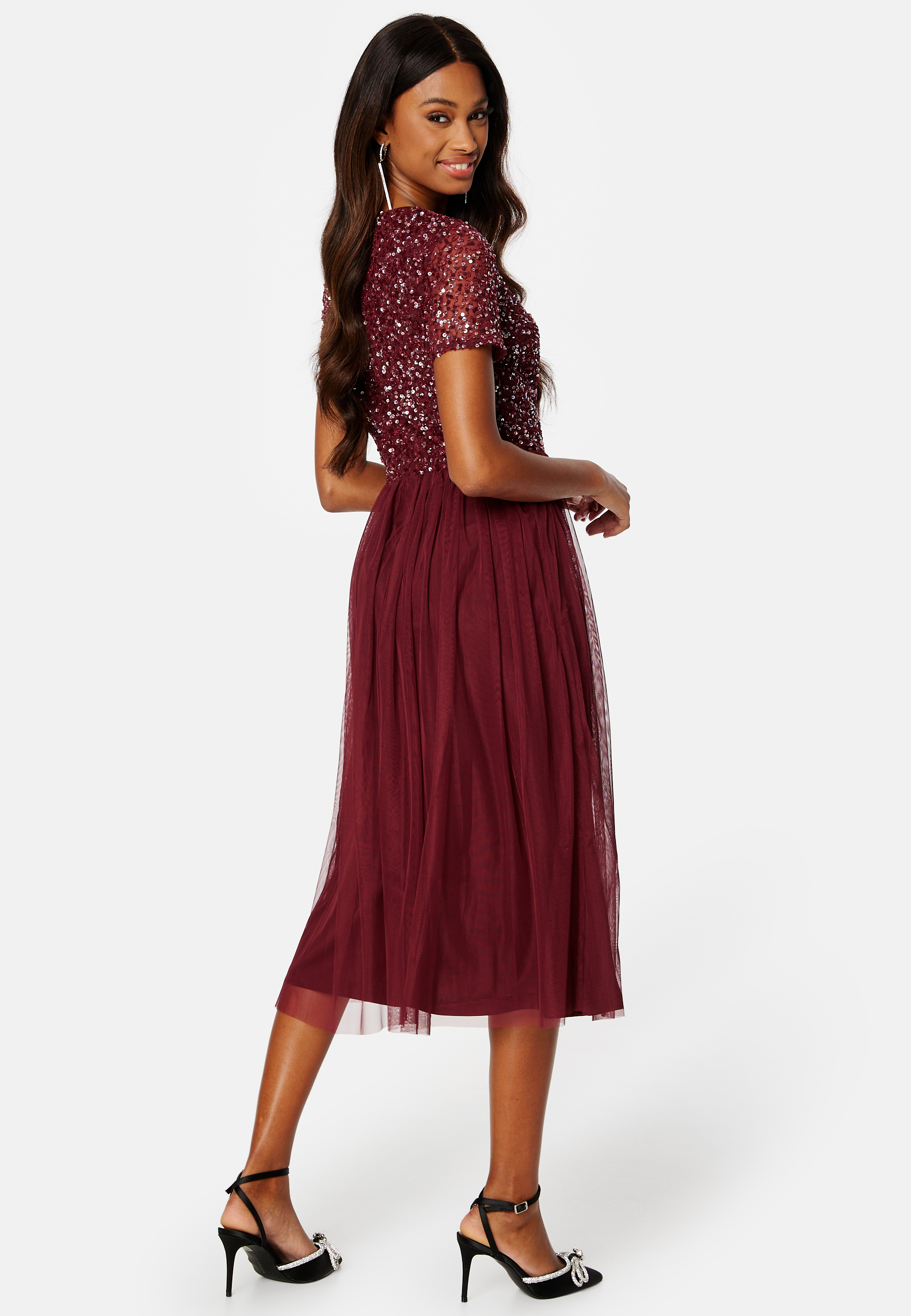 Short Sleeve Sequin Embellished Midi Dress 2