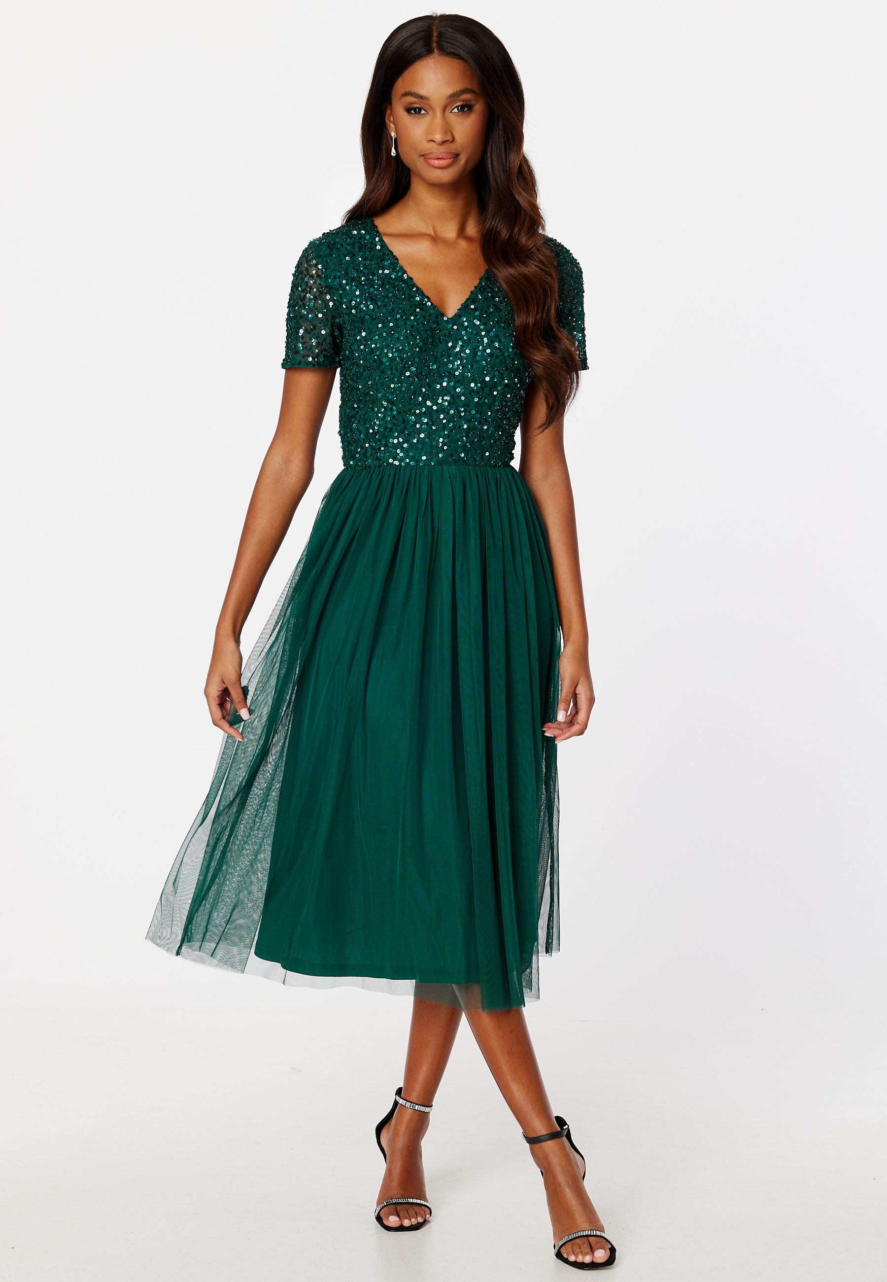 Short Sleeve Sequin Embellished Midi Dress 2
