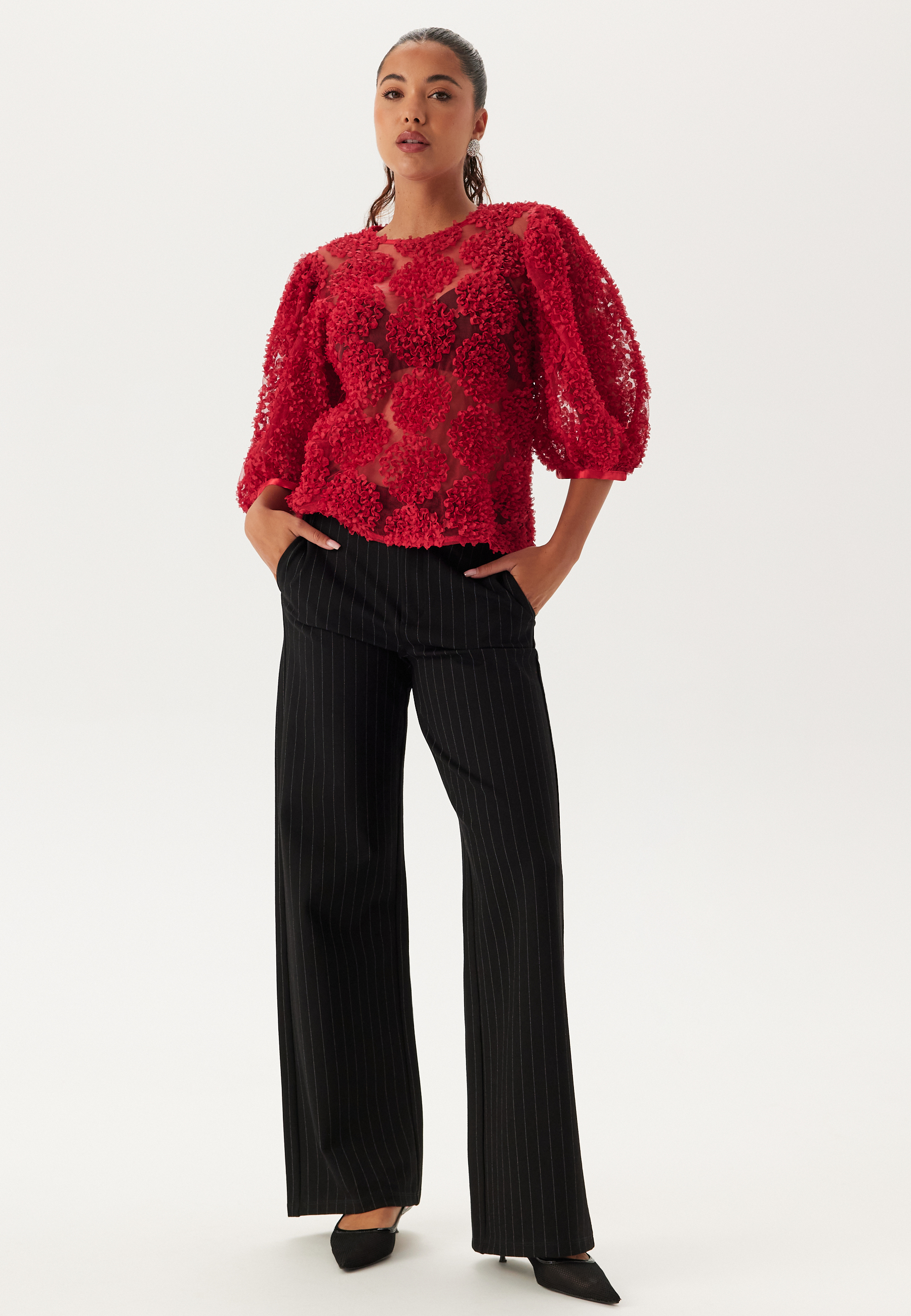 3D Flower Puff Sleeve Blouse 2