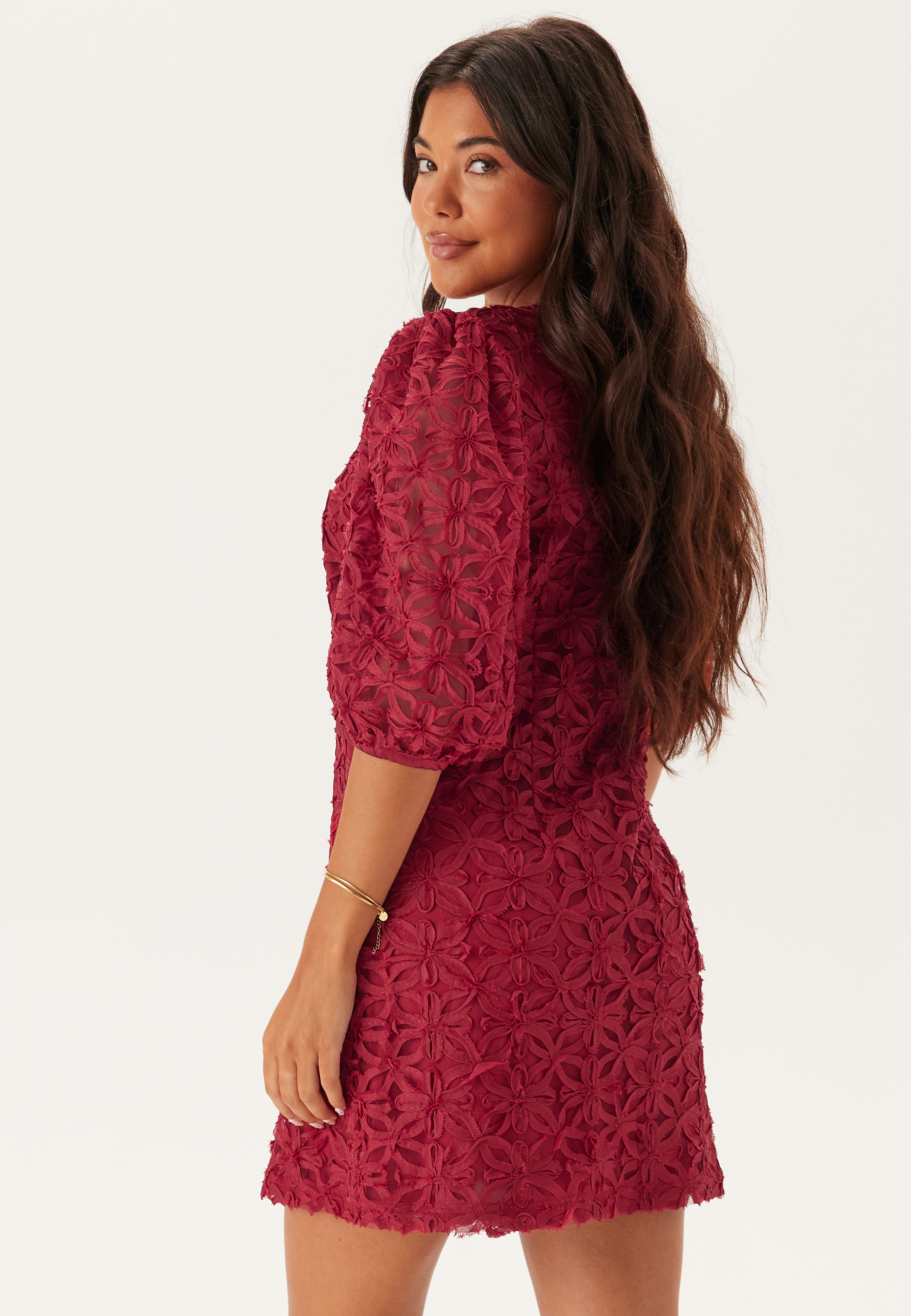 3D Flower Puff Sleeve Dress 3