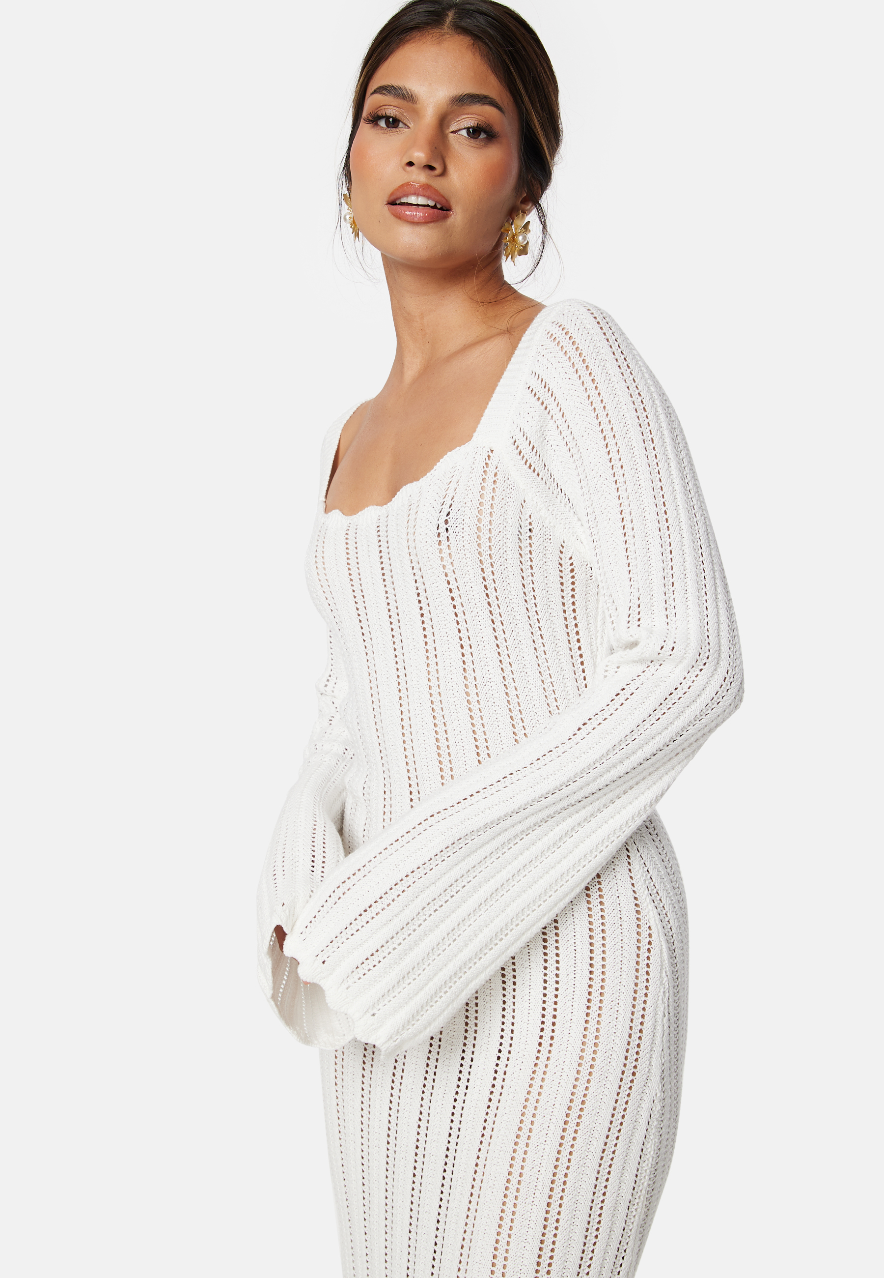 Boat Neck Structure Knitted Dress 3