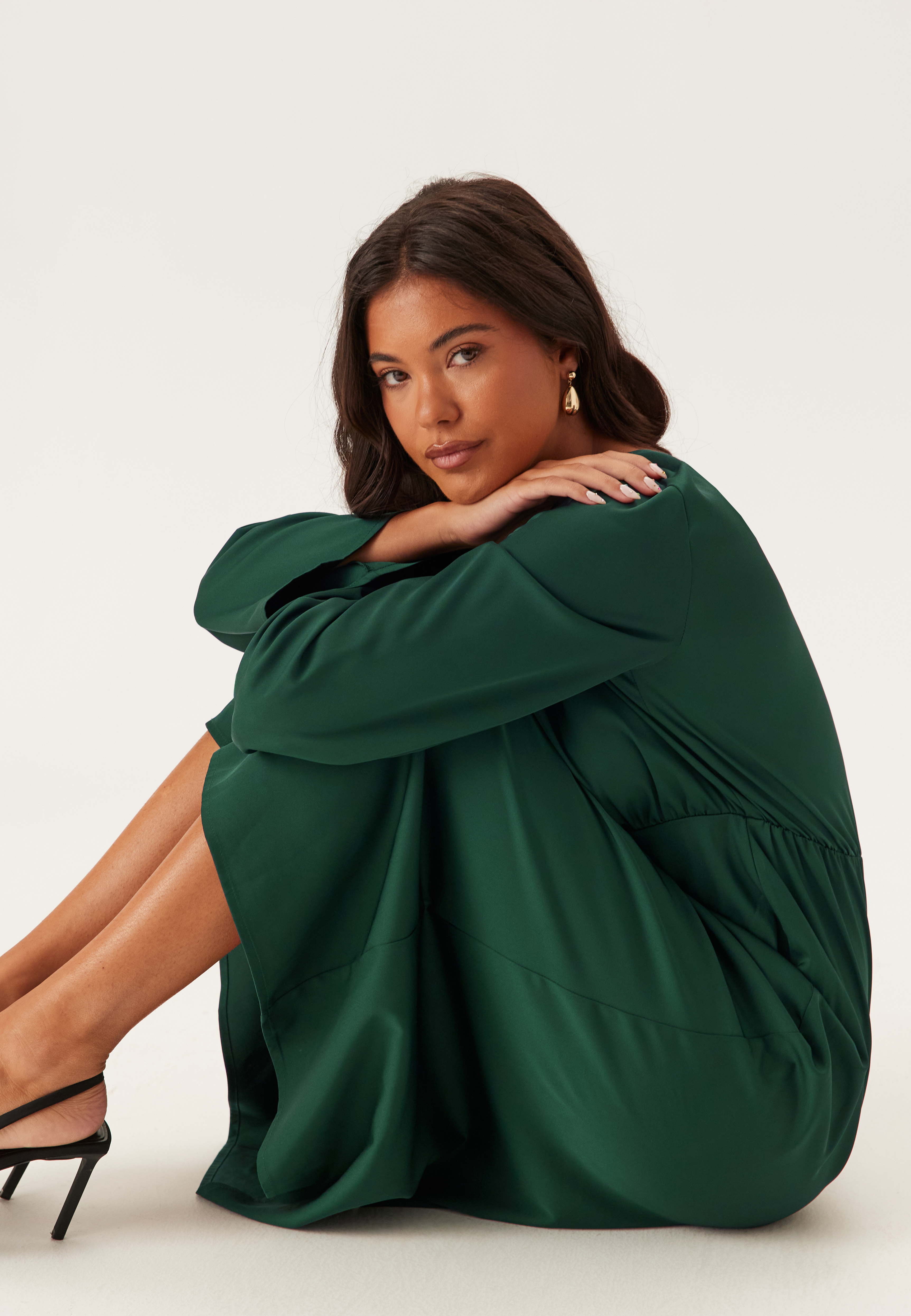 Boatneck Satin Midi Dress 2
