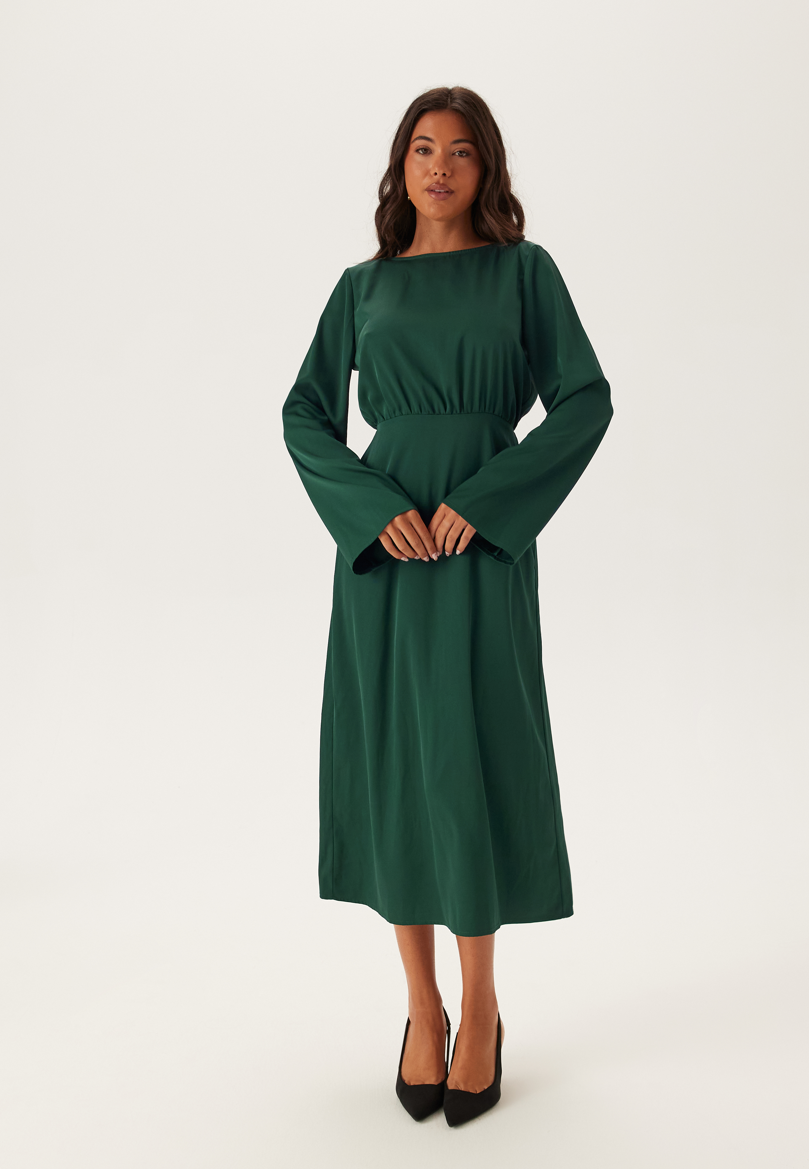 Boatneck Satin Midi Dress 3