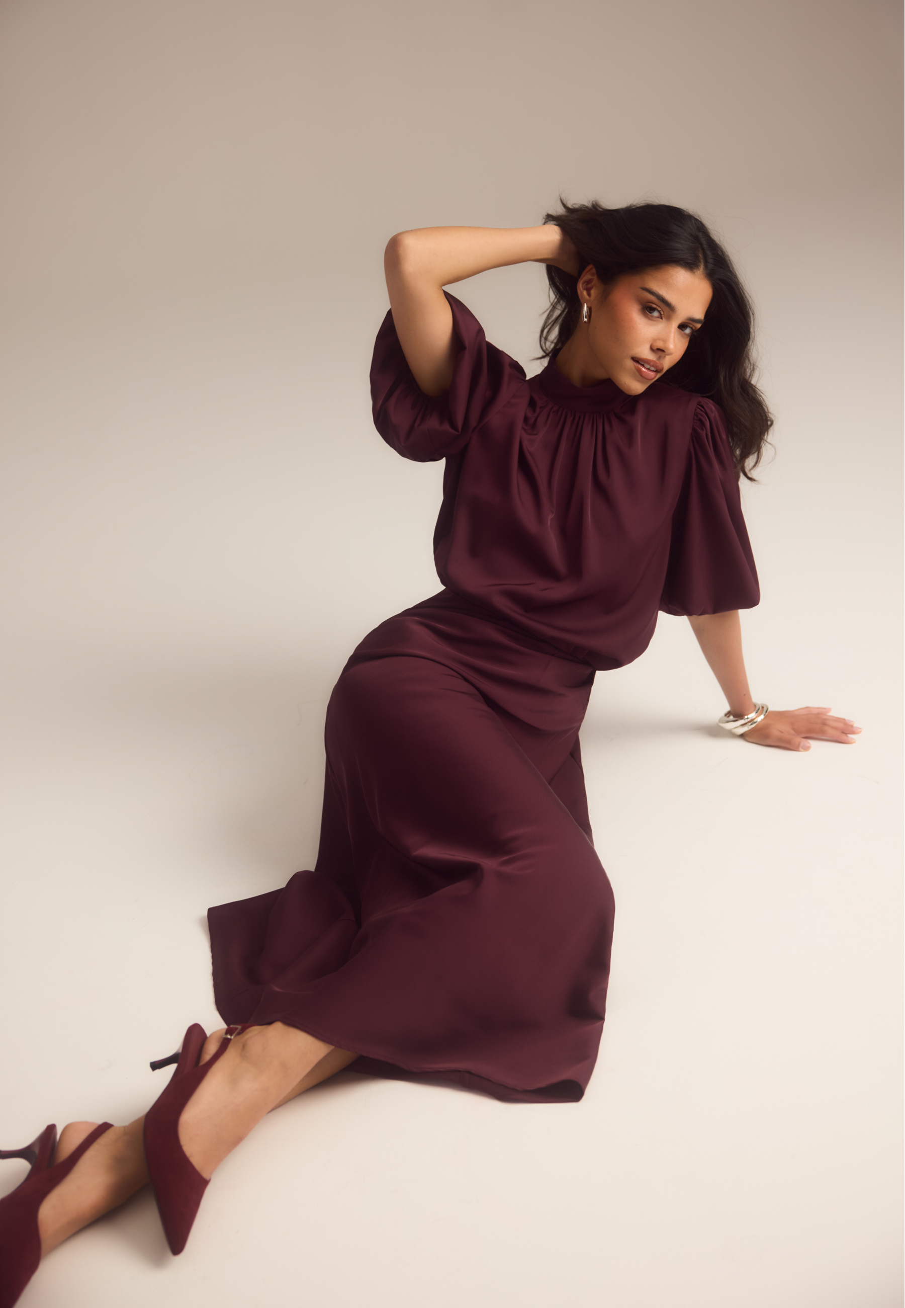 Chimney Collar Puff Sleeve Blouse