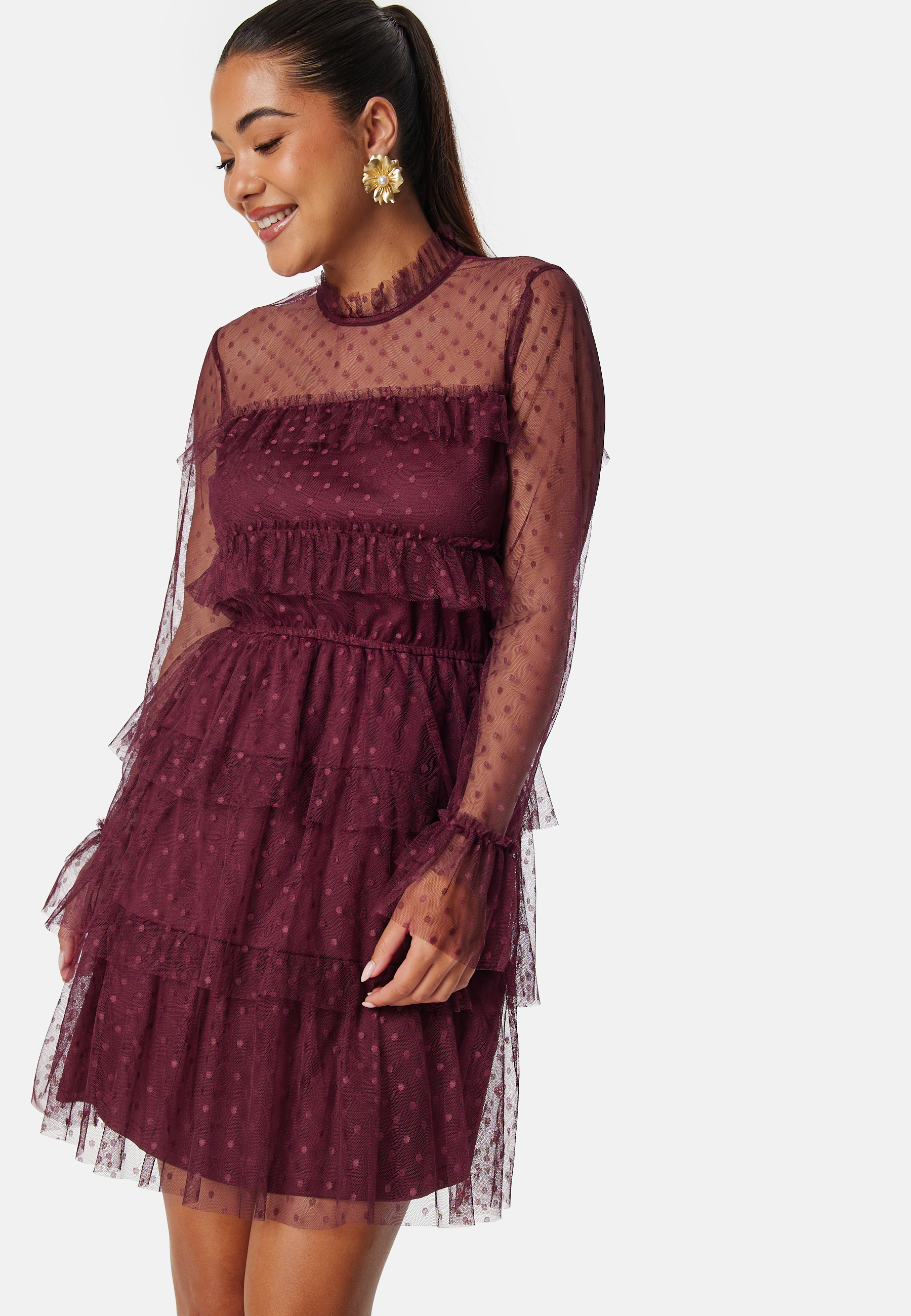 Dotted Mesh L/S Dress