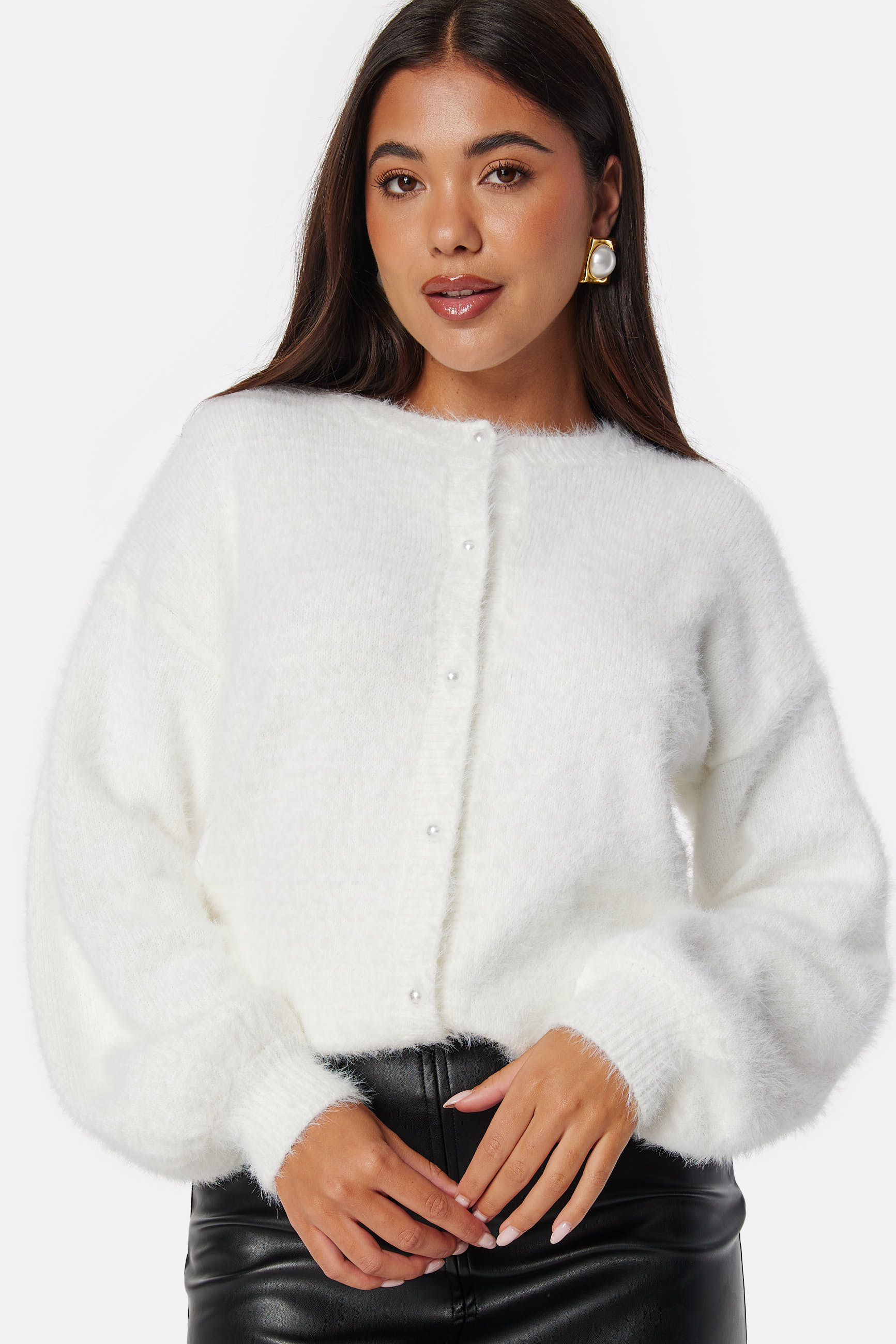 Fluffy Knitted Pearl Cardigan 4