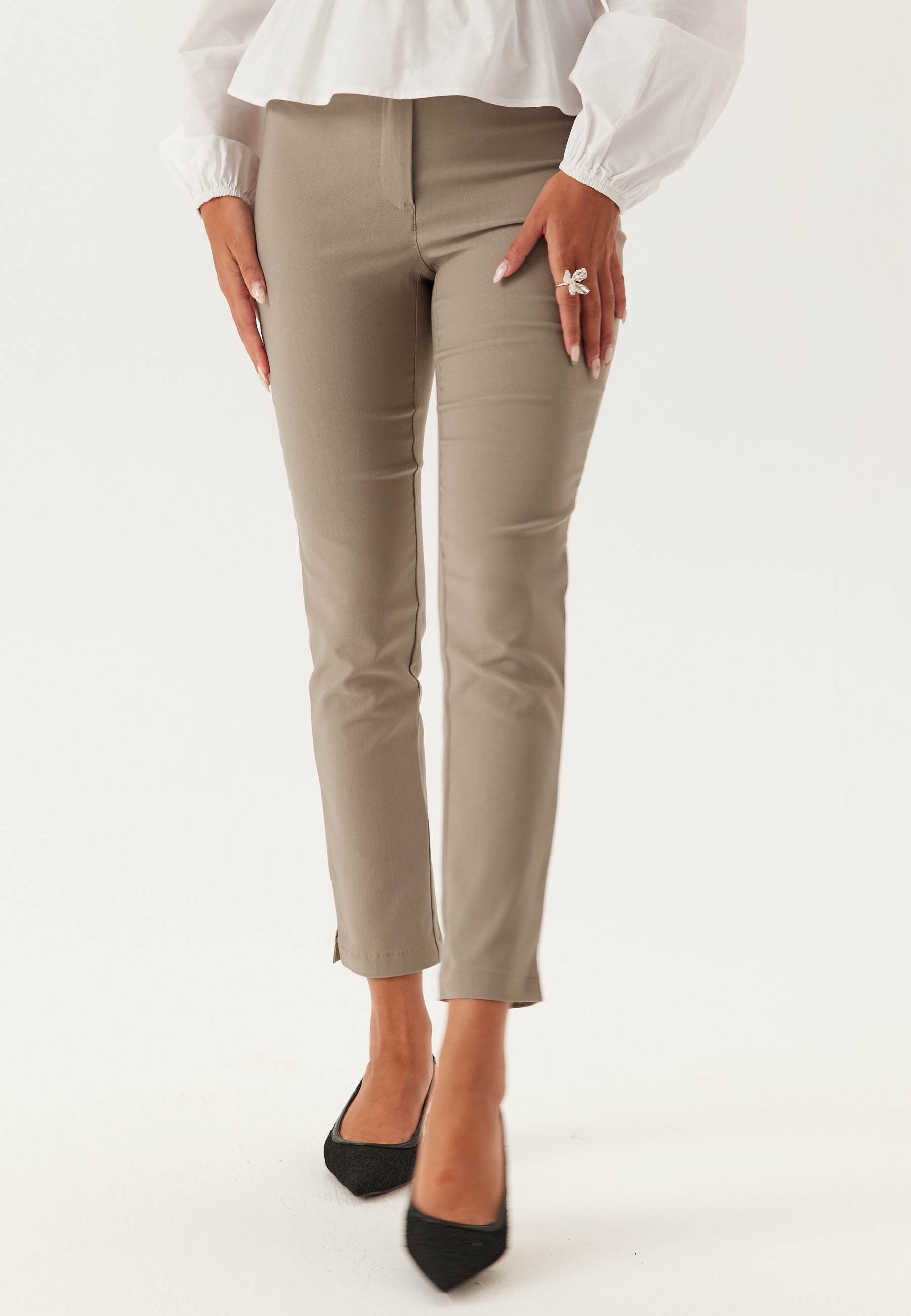 High Waist Stretchy Cropped Slit Trousers