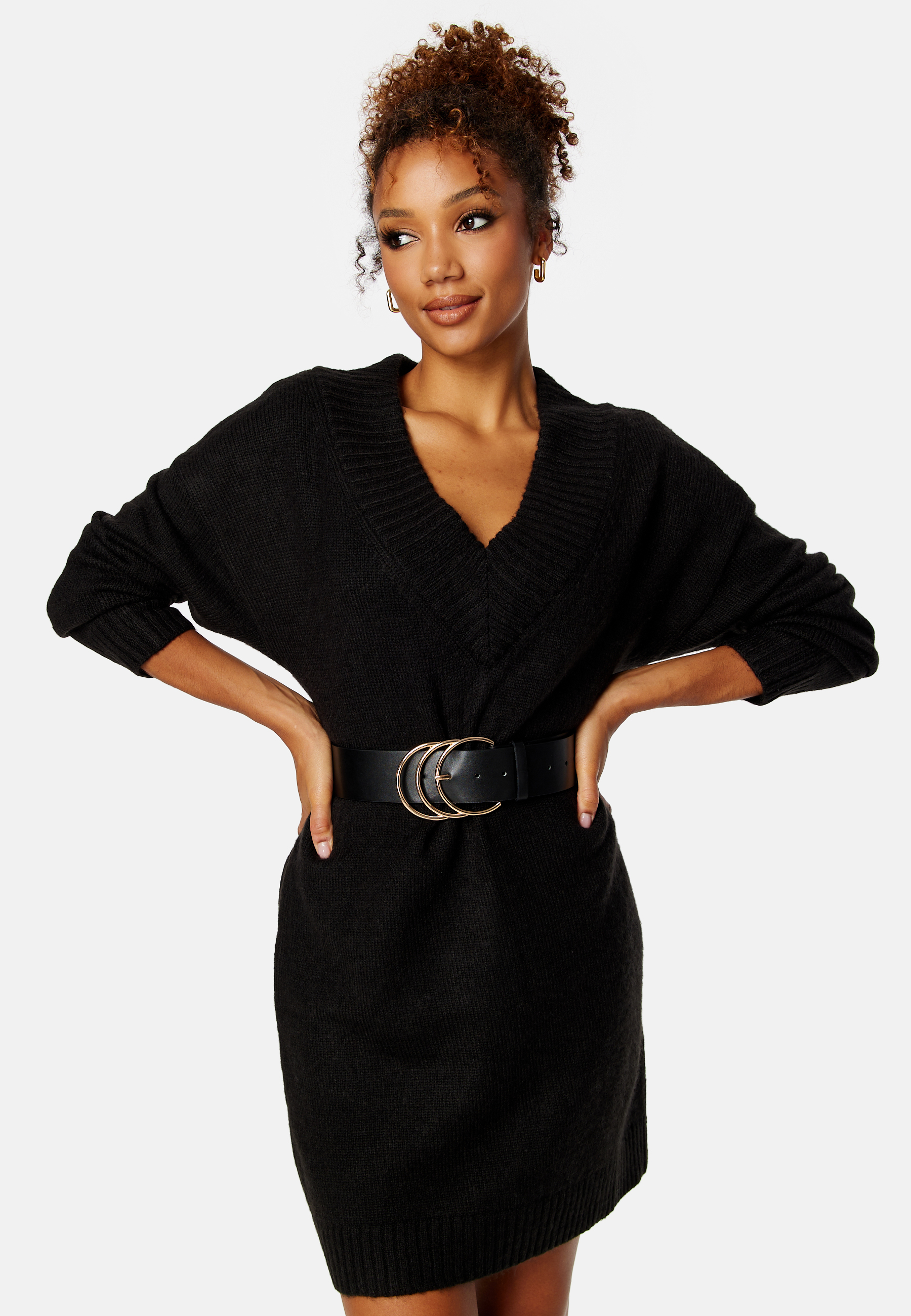 Knitted V-neck Sweater Dress
