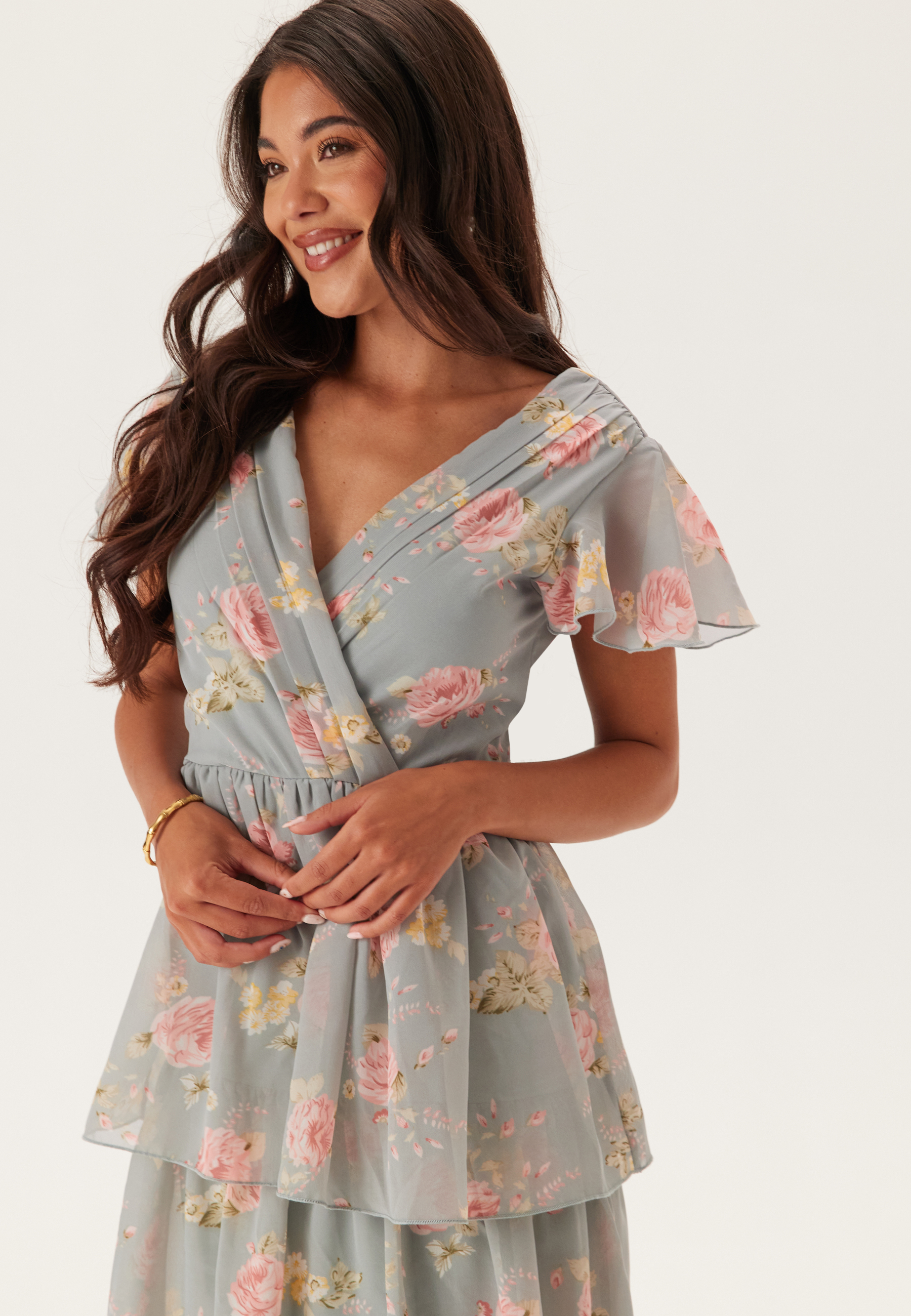 Butterfly Sleeve Flounce Dress 2
