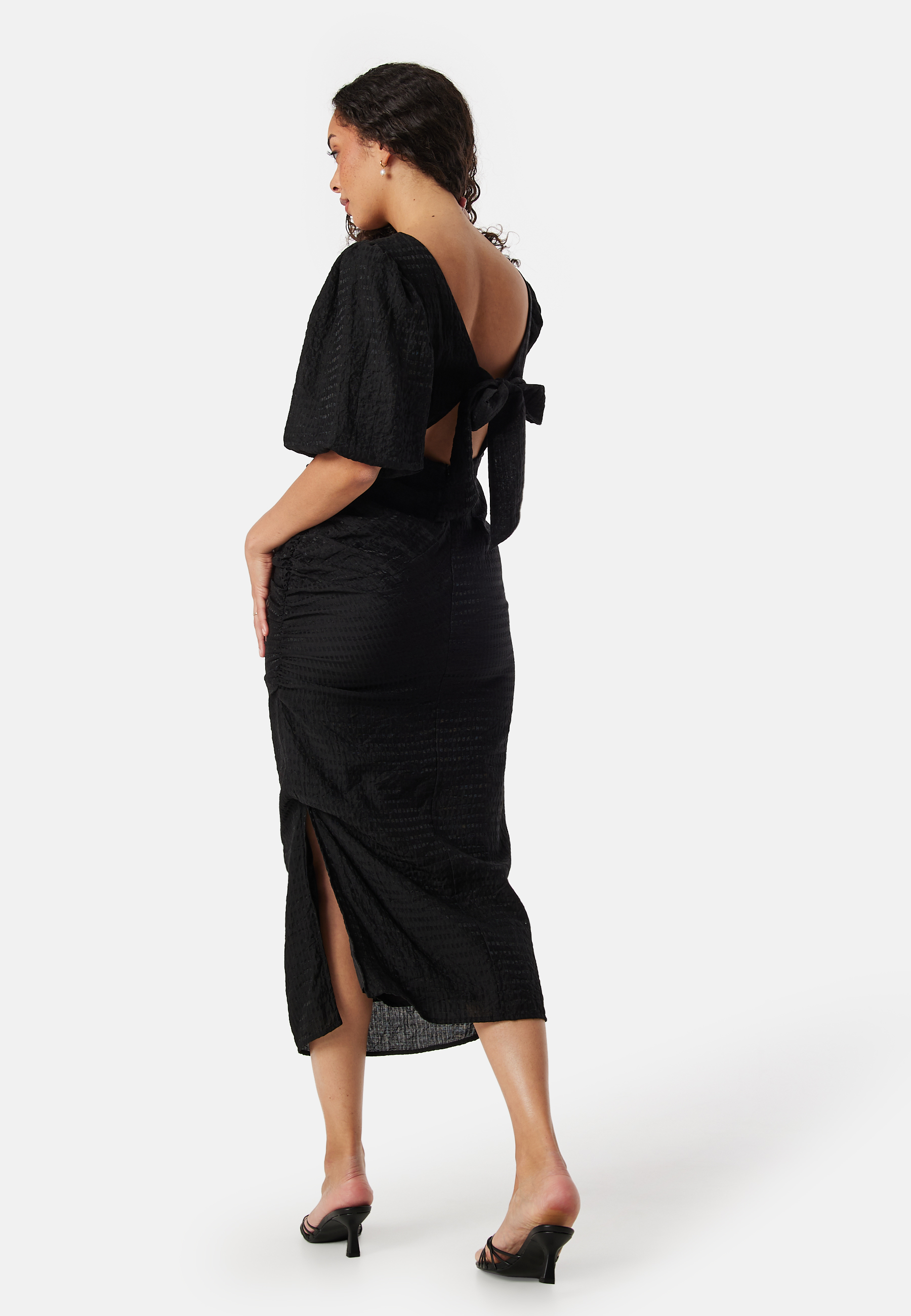 Balloon Sleeve Bow Midi Dress 2