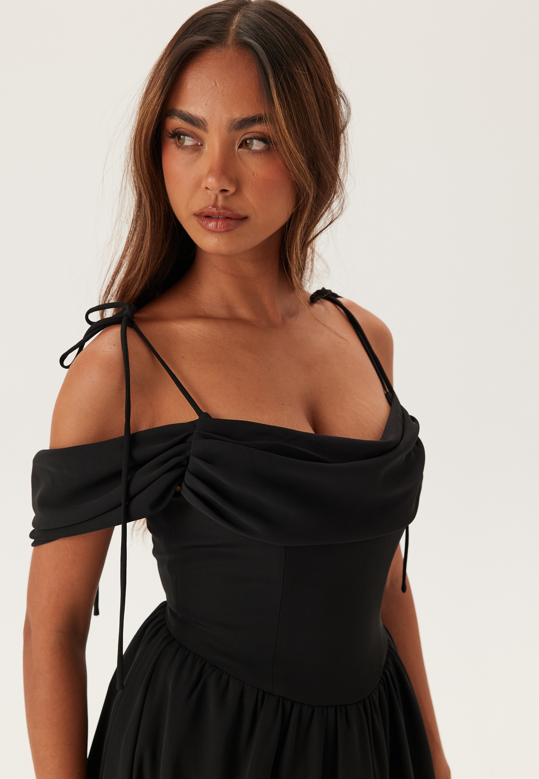 Draped Off Shoulder Corset Midi Dress 3