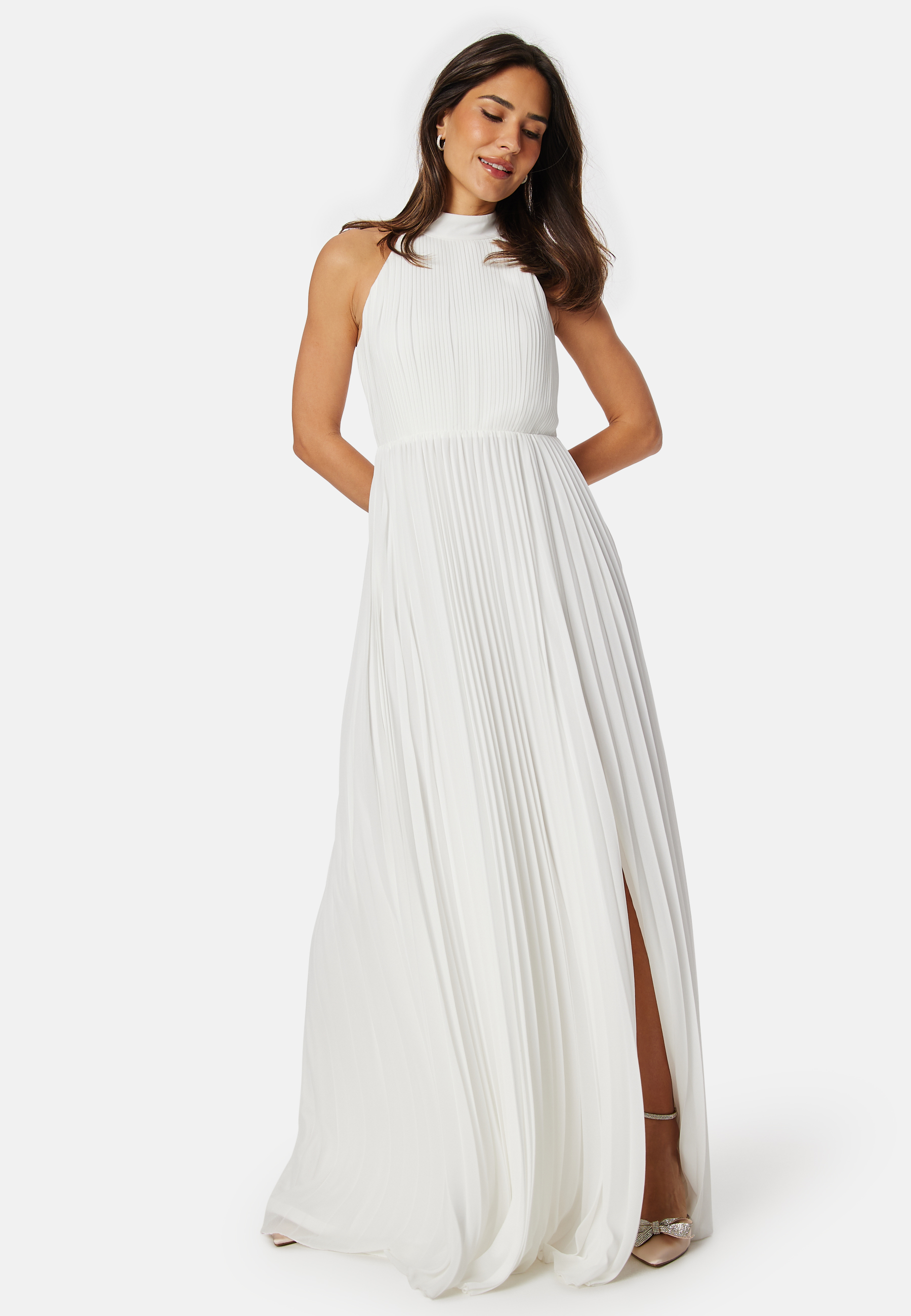 Pleated Halter Neck Wedding Gown