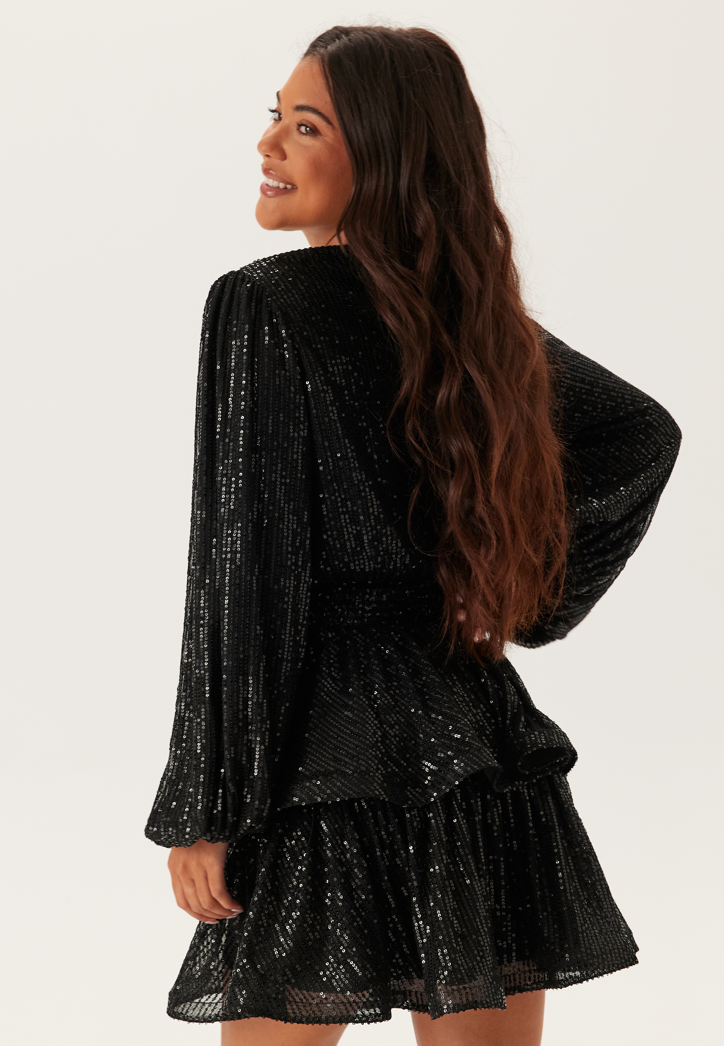 Flounce Balloon Sleeve Sequin Dress 2