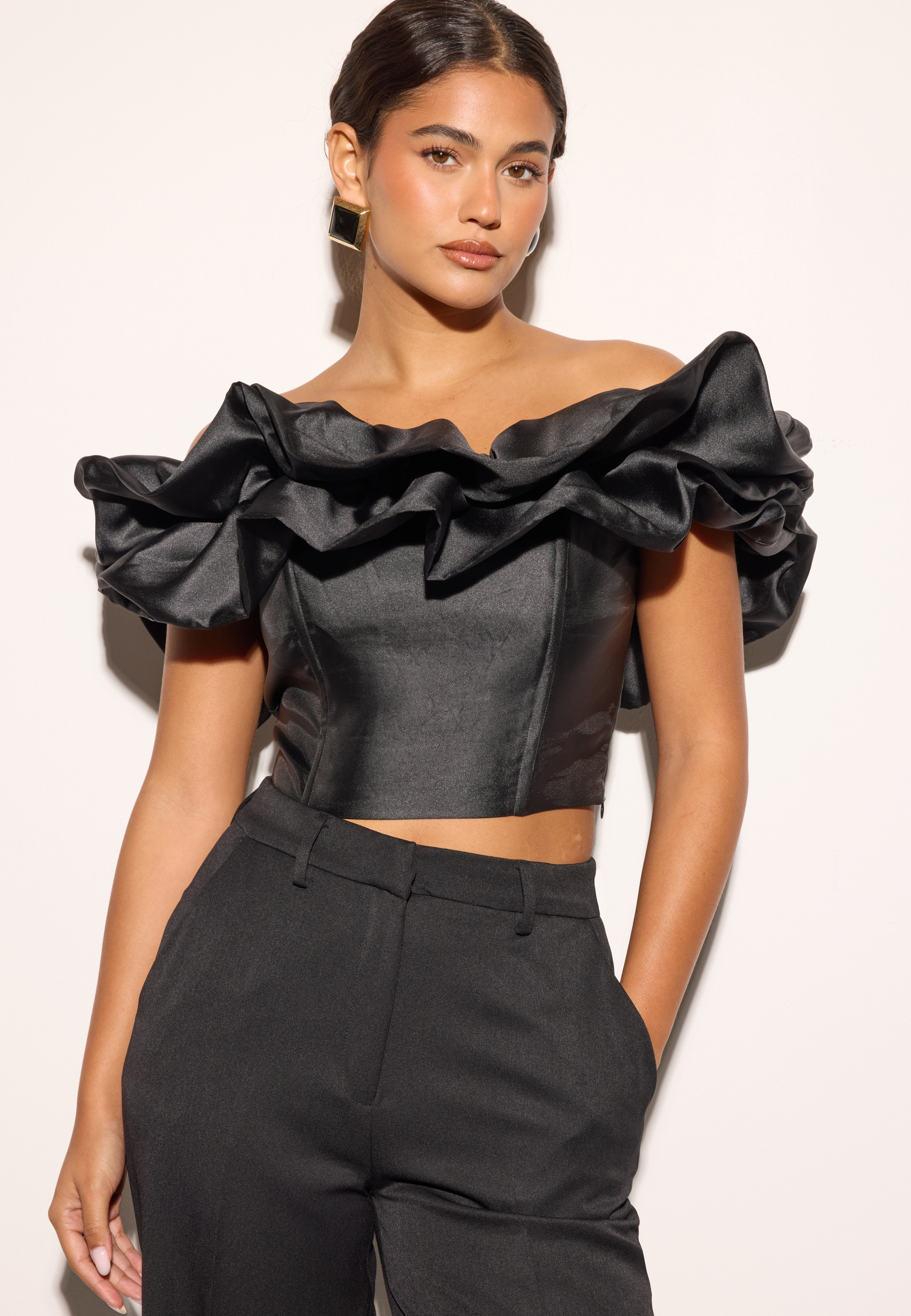 Frill Satin Off Shoulder Top