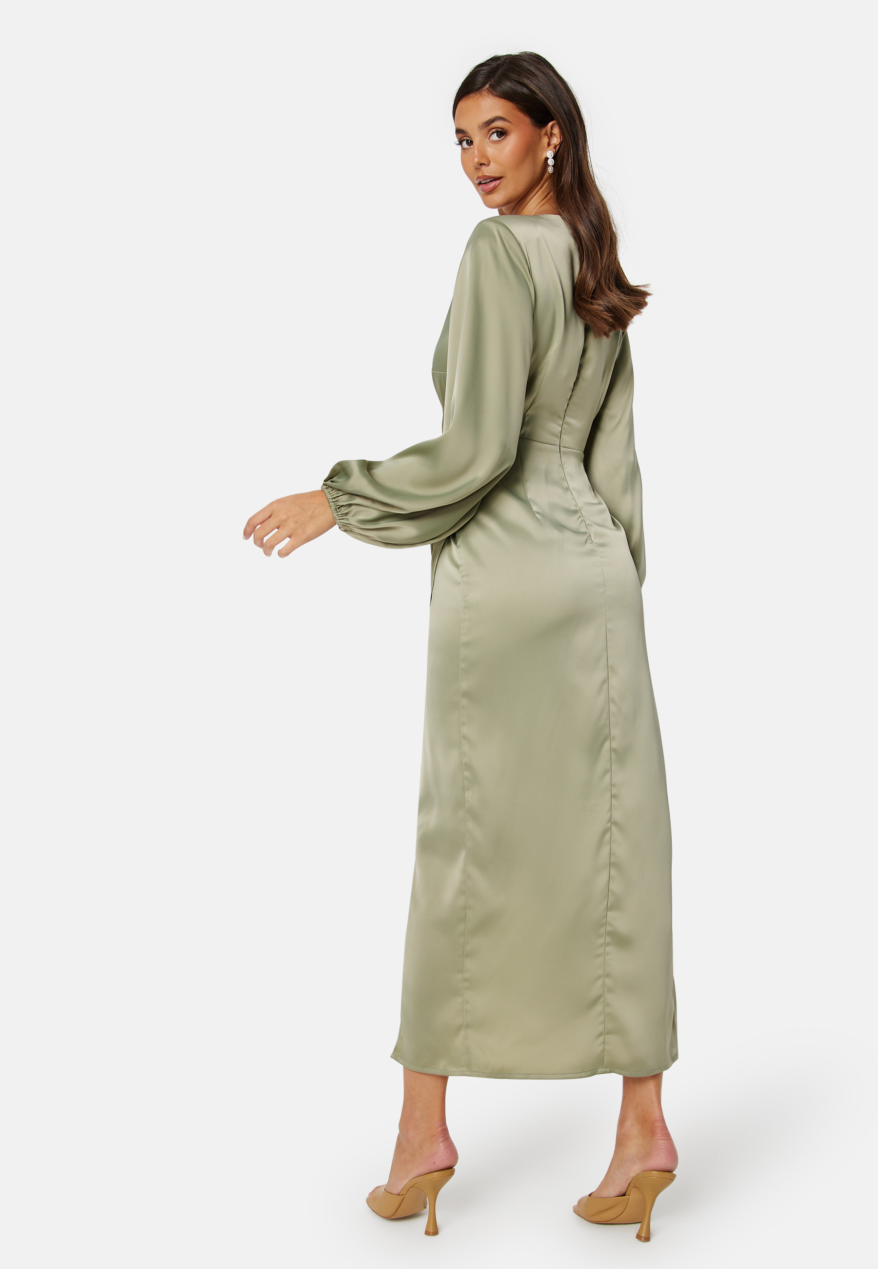 L/S wrap satin midi dress 2
