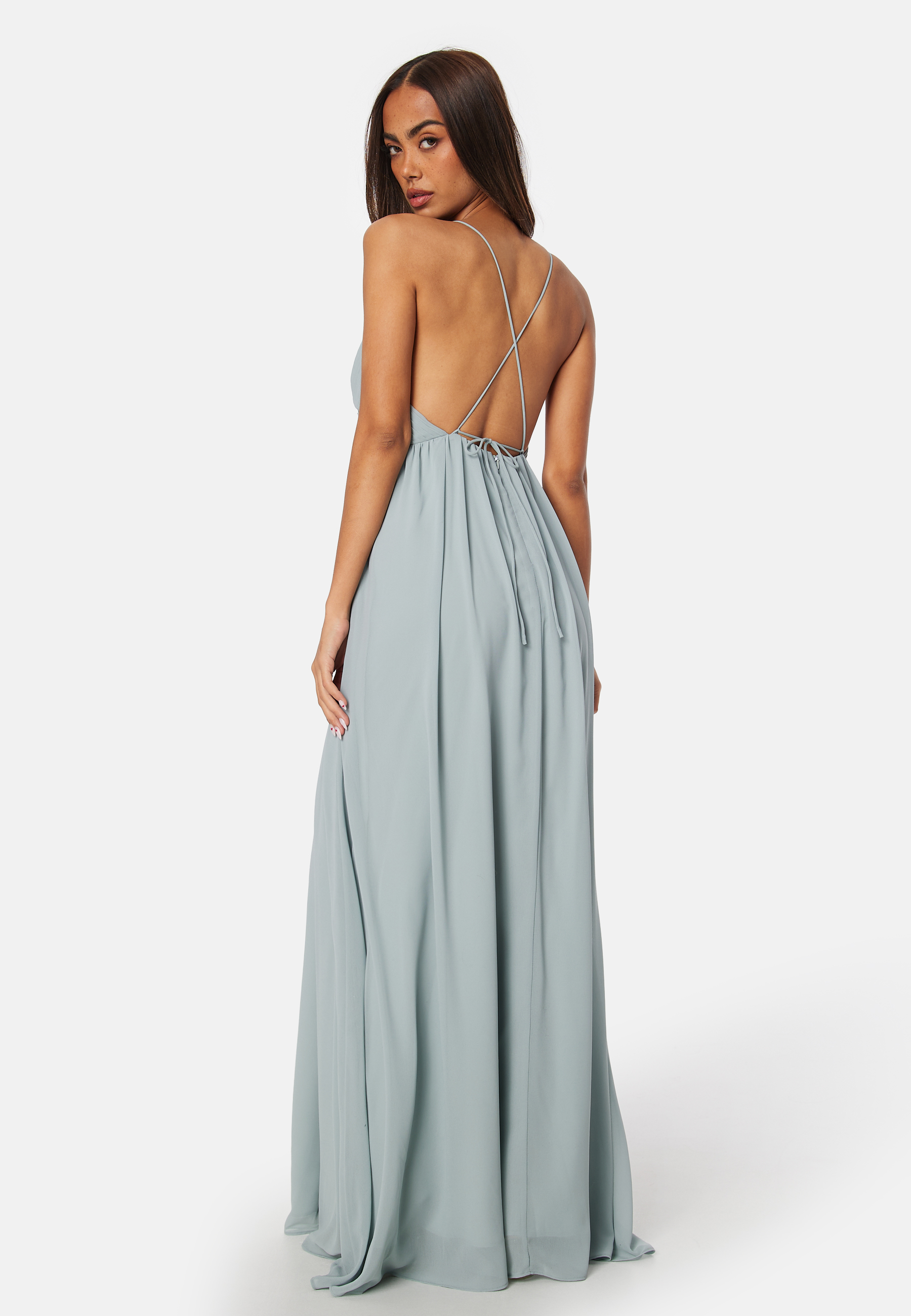 Pleated V-neck chiffon gown