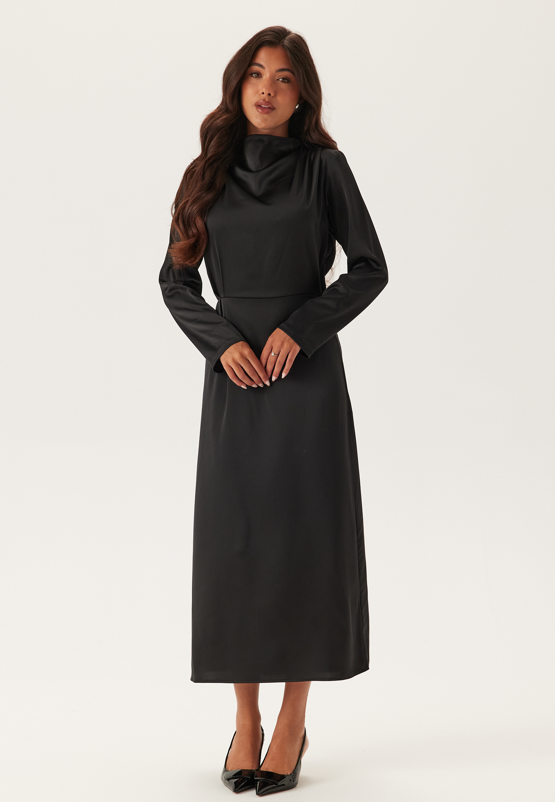 Satin Cowl Neck Midi Dress