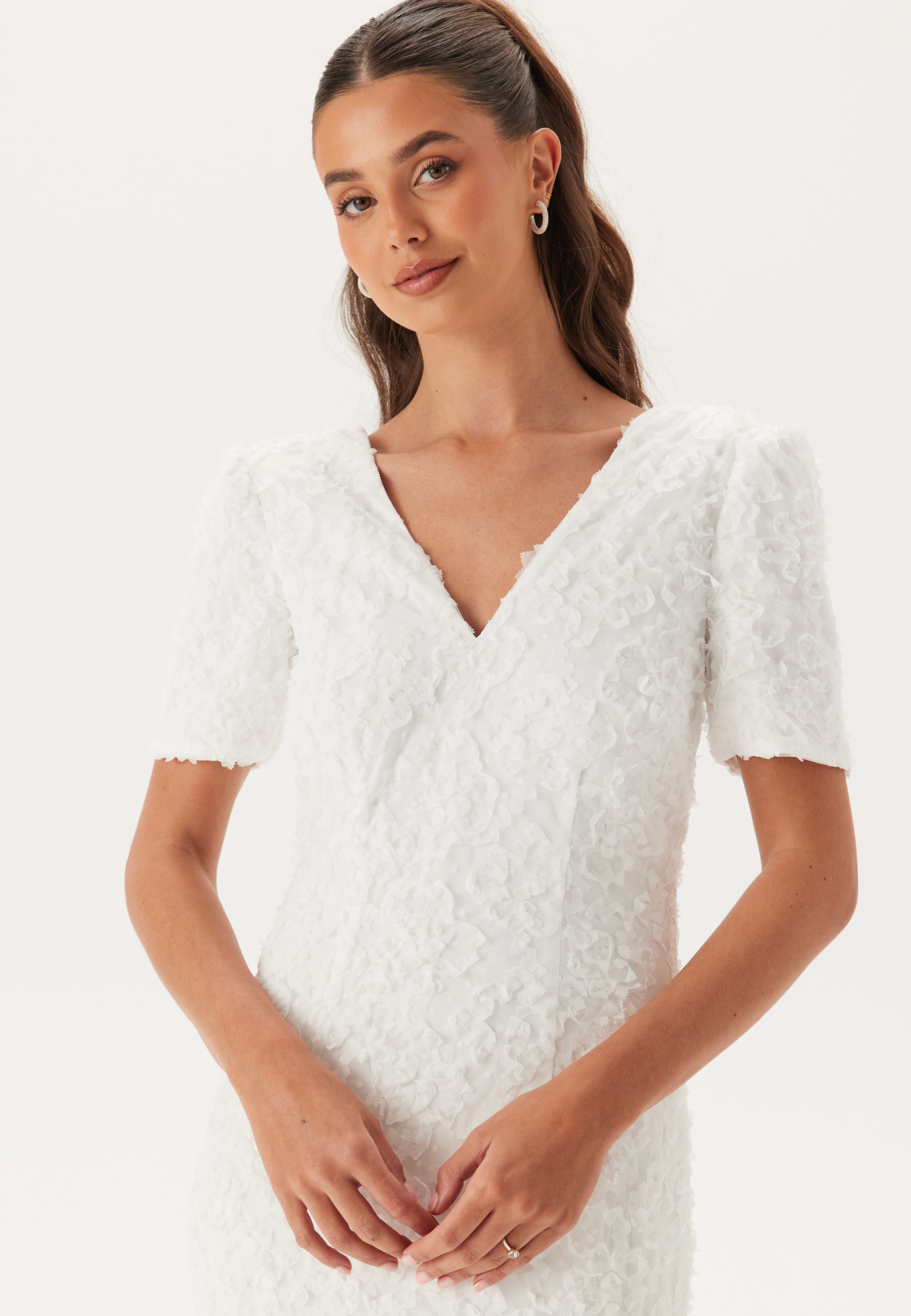 Short Sleeve 3D Floral Wedding Gown 3
