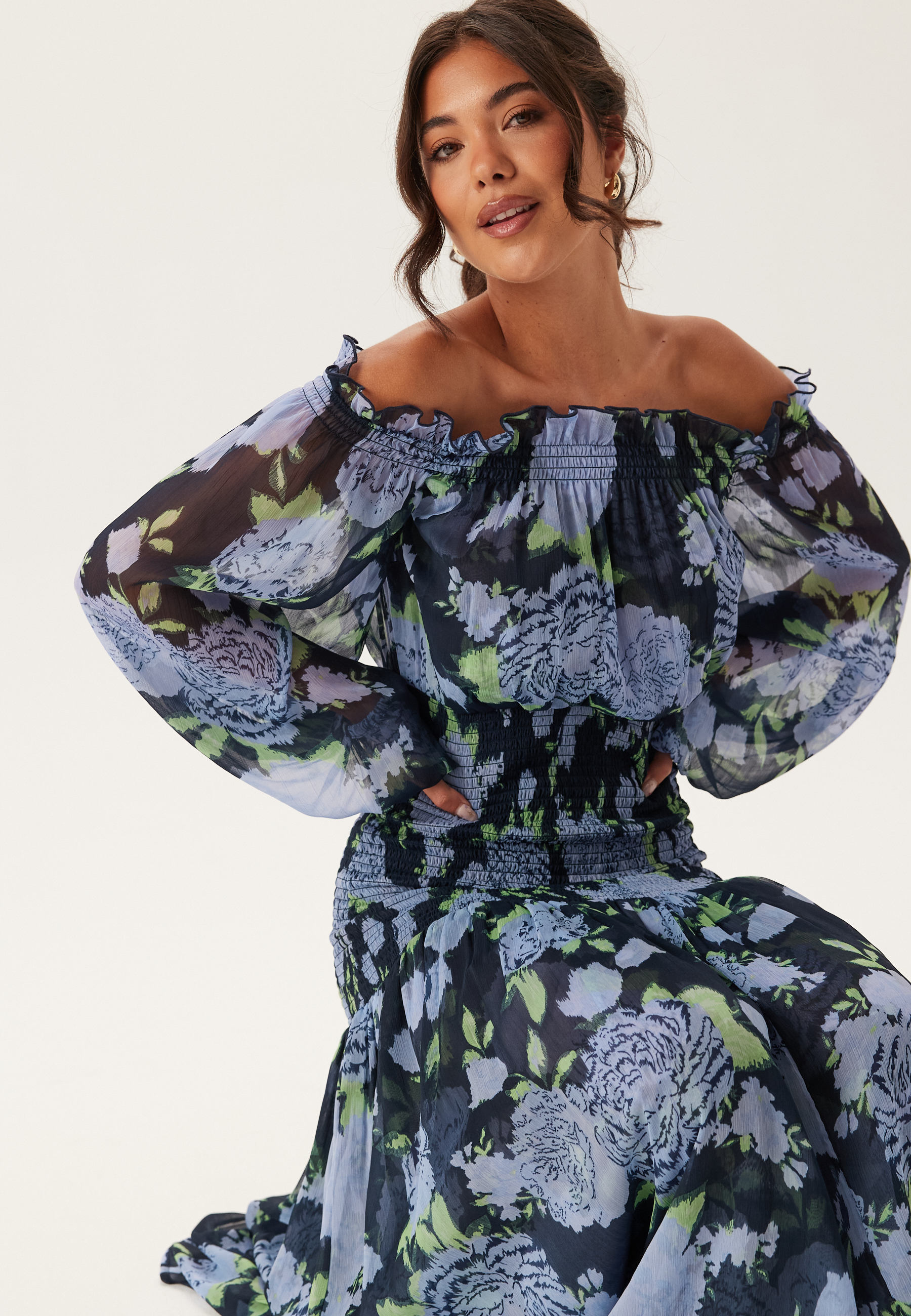 Smock Off Shoulder Maxi Dress