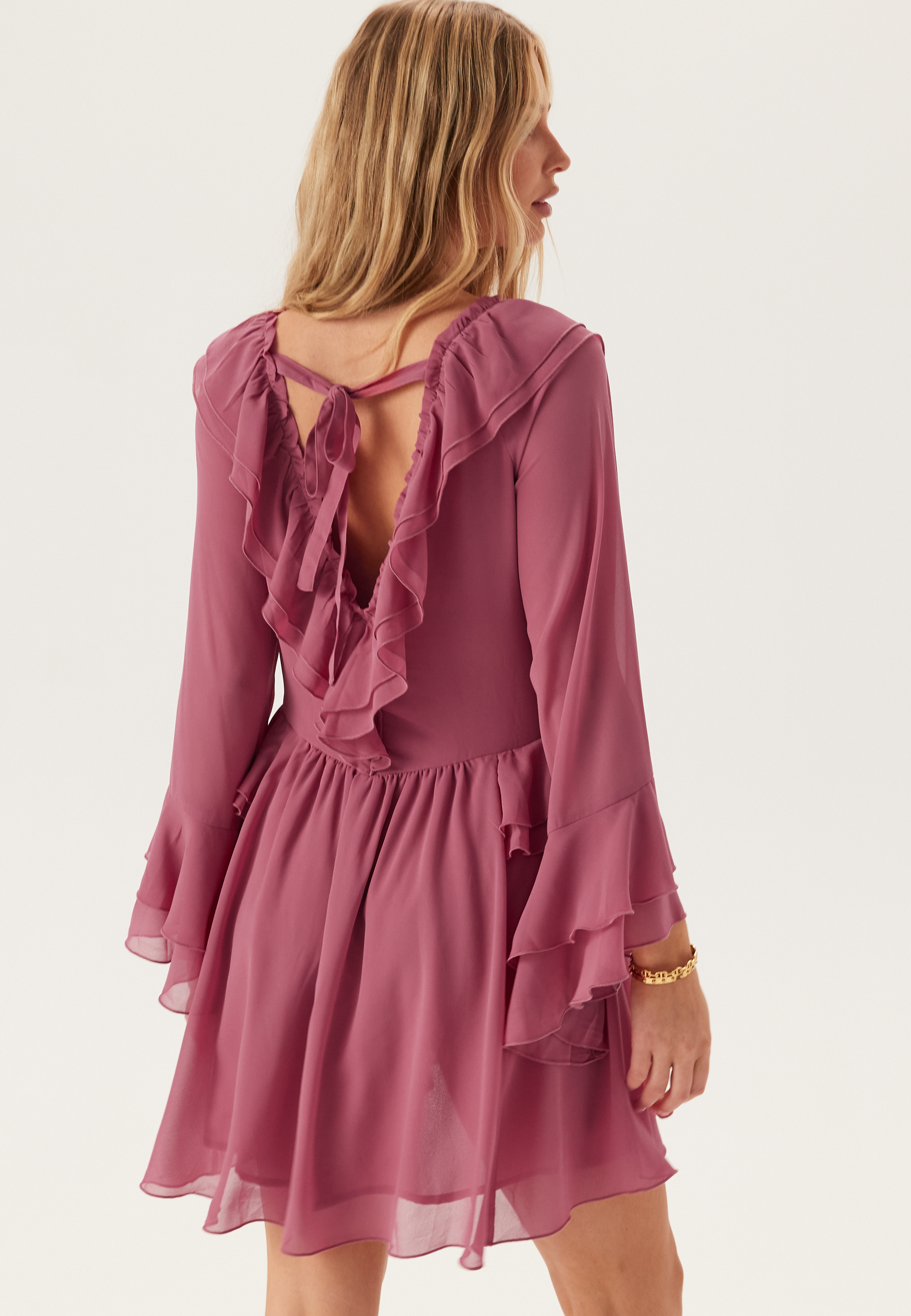 Trumpet Sleeve Frill Short Dress 3