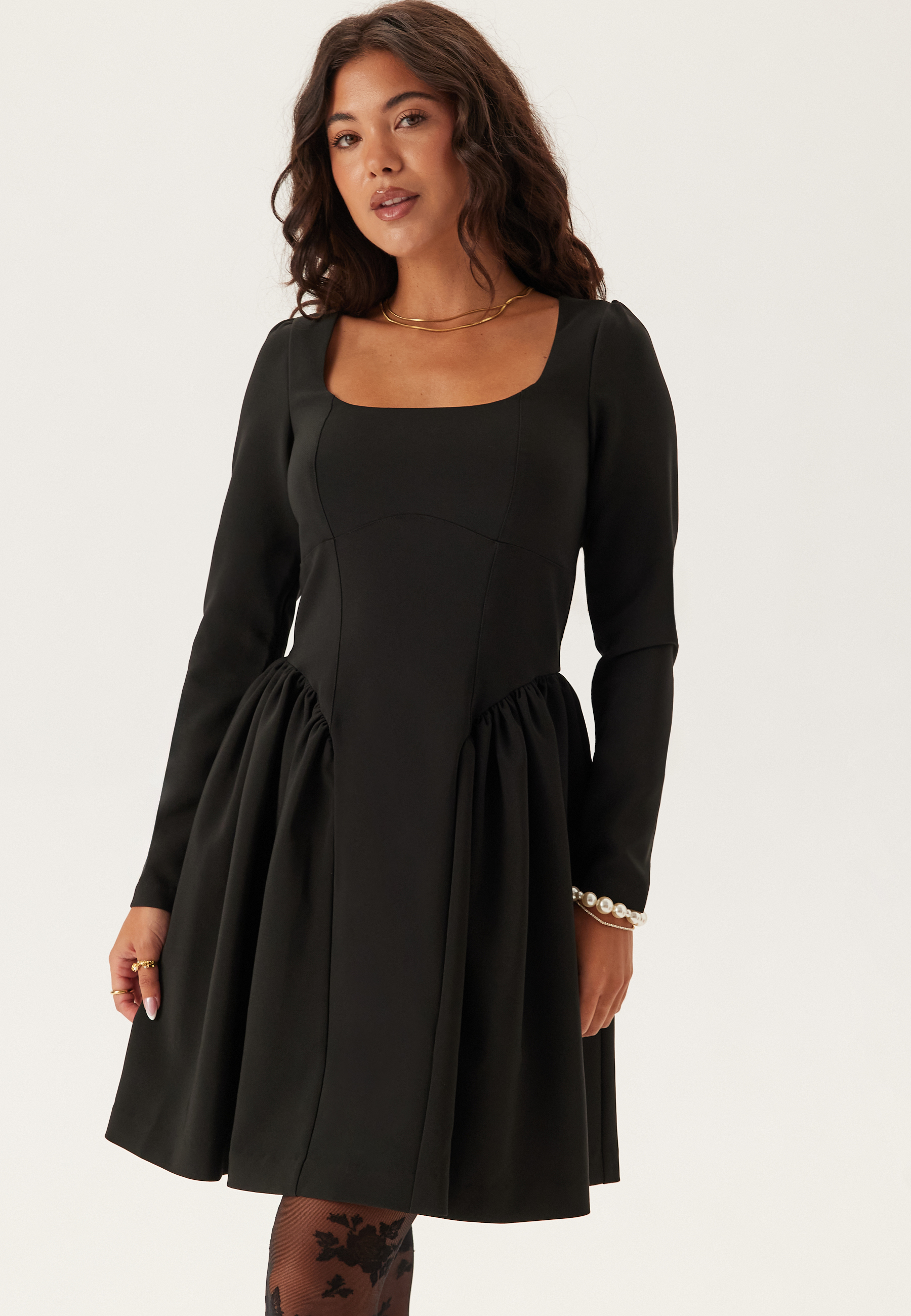 Volume Skirt Long Sleeve Mini Dress 1