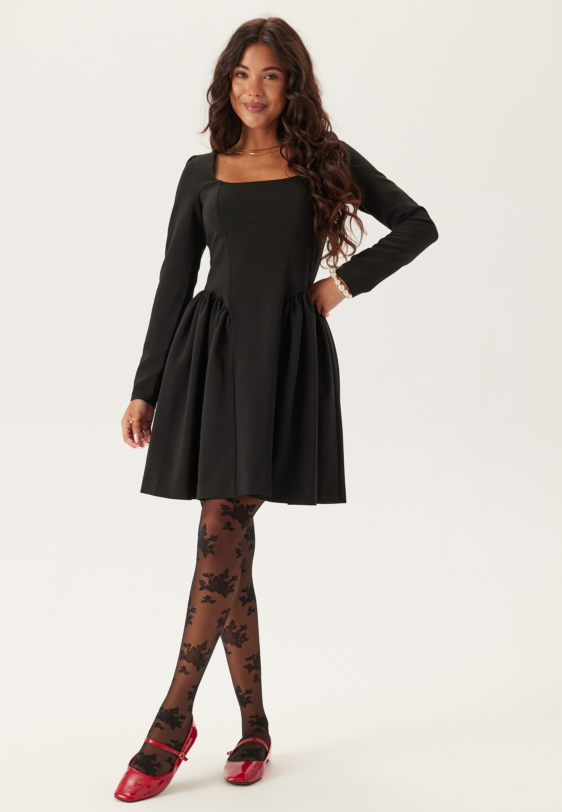 Volume Skirt Long Sleeve Mini Dress 3