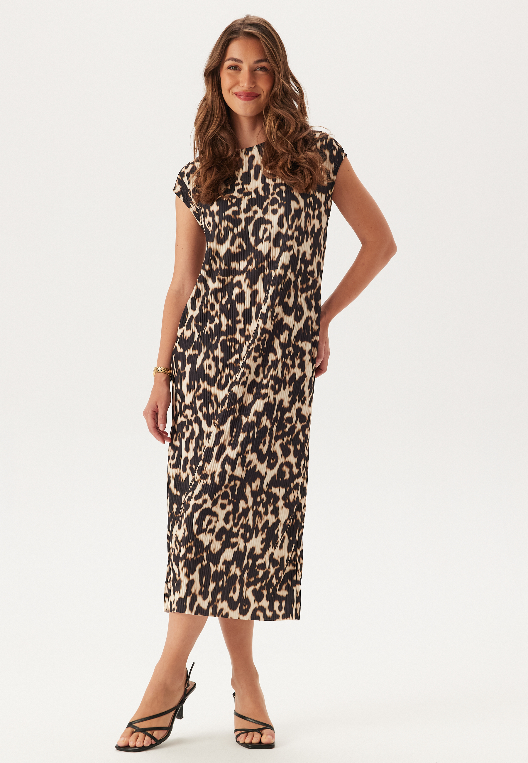 Pleated Cap Sleeve Dress