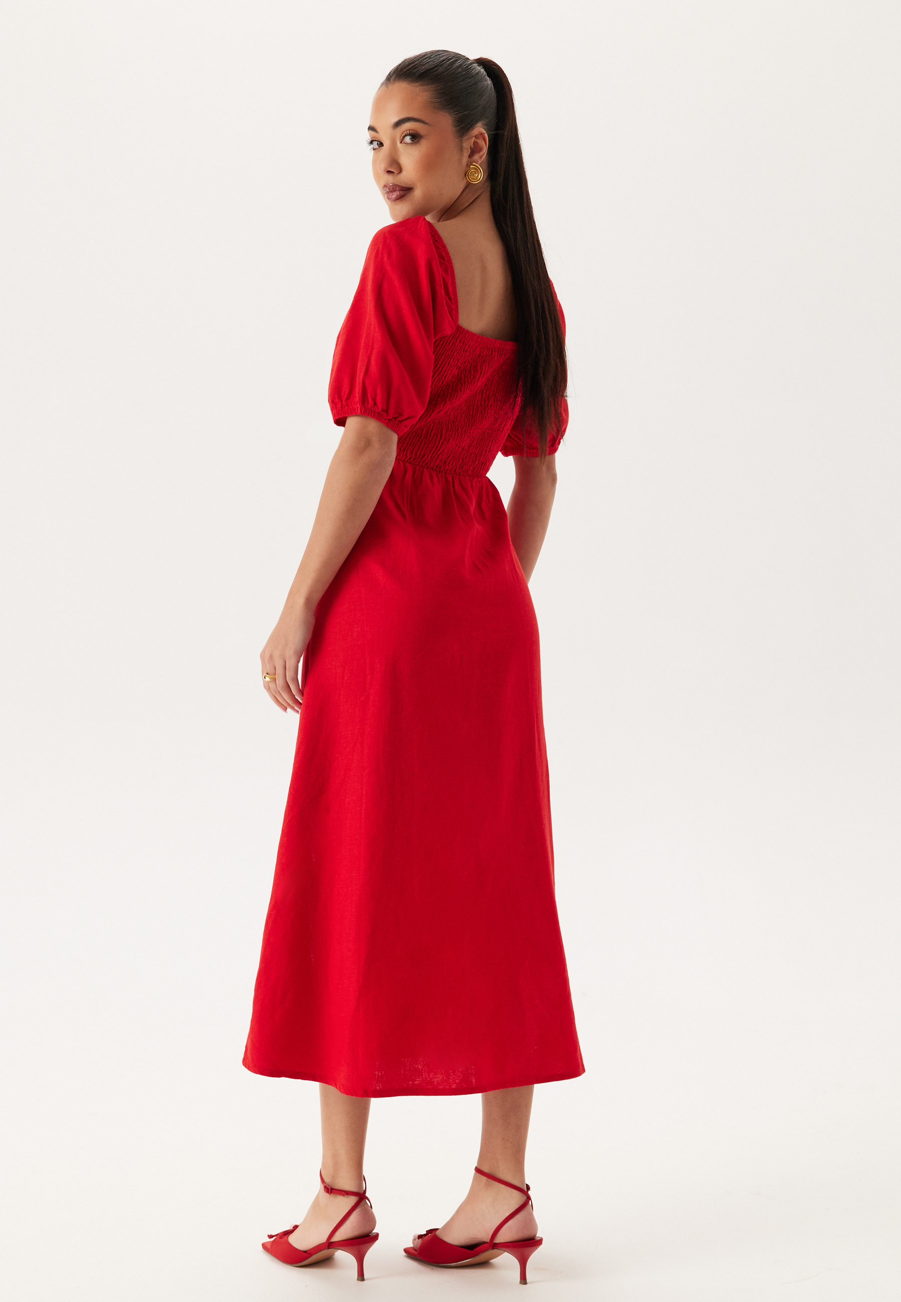 Puff Sleeve Linen Blend Dress 2
