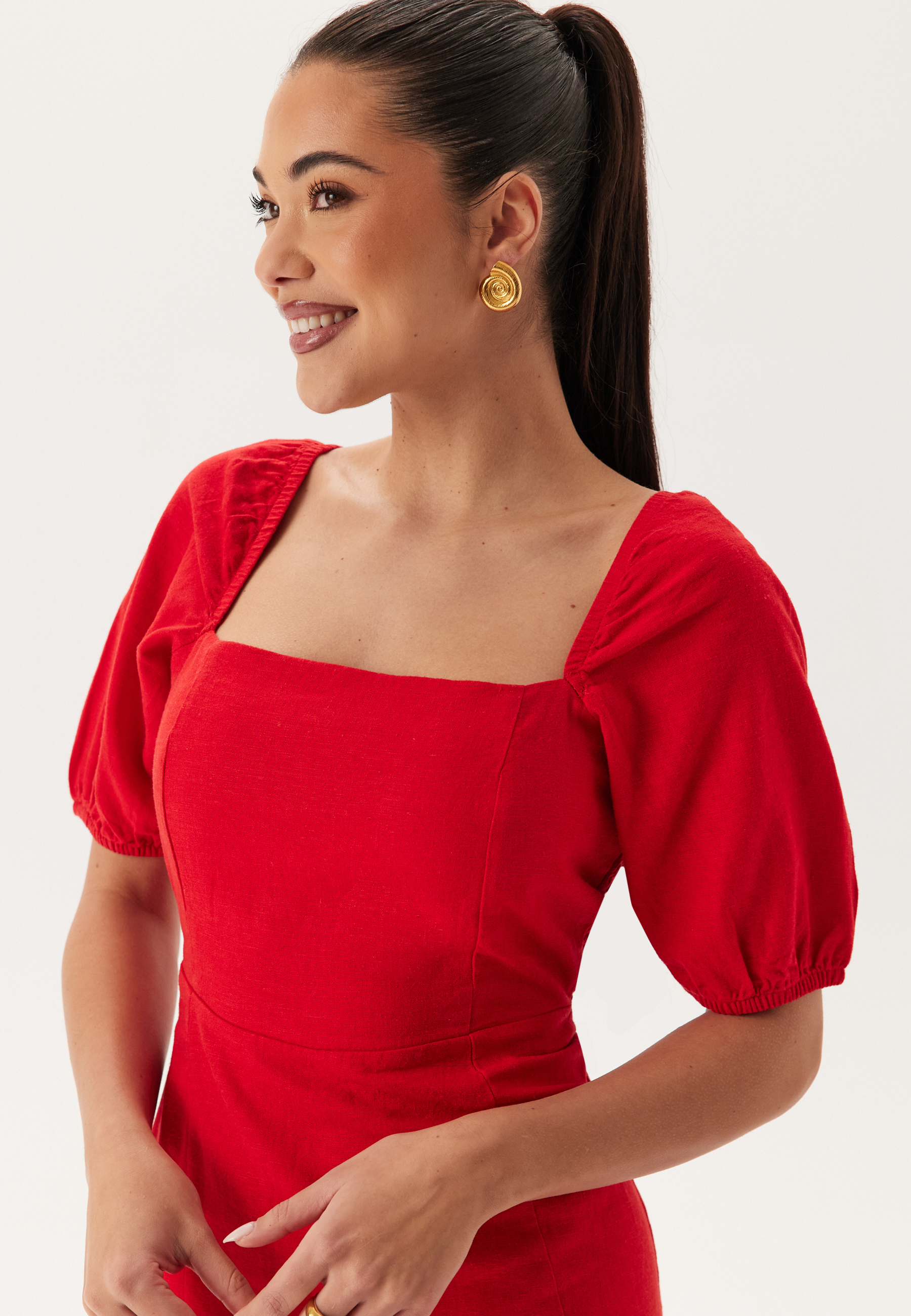 Puff Sleeve Linen Blend Dress 3