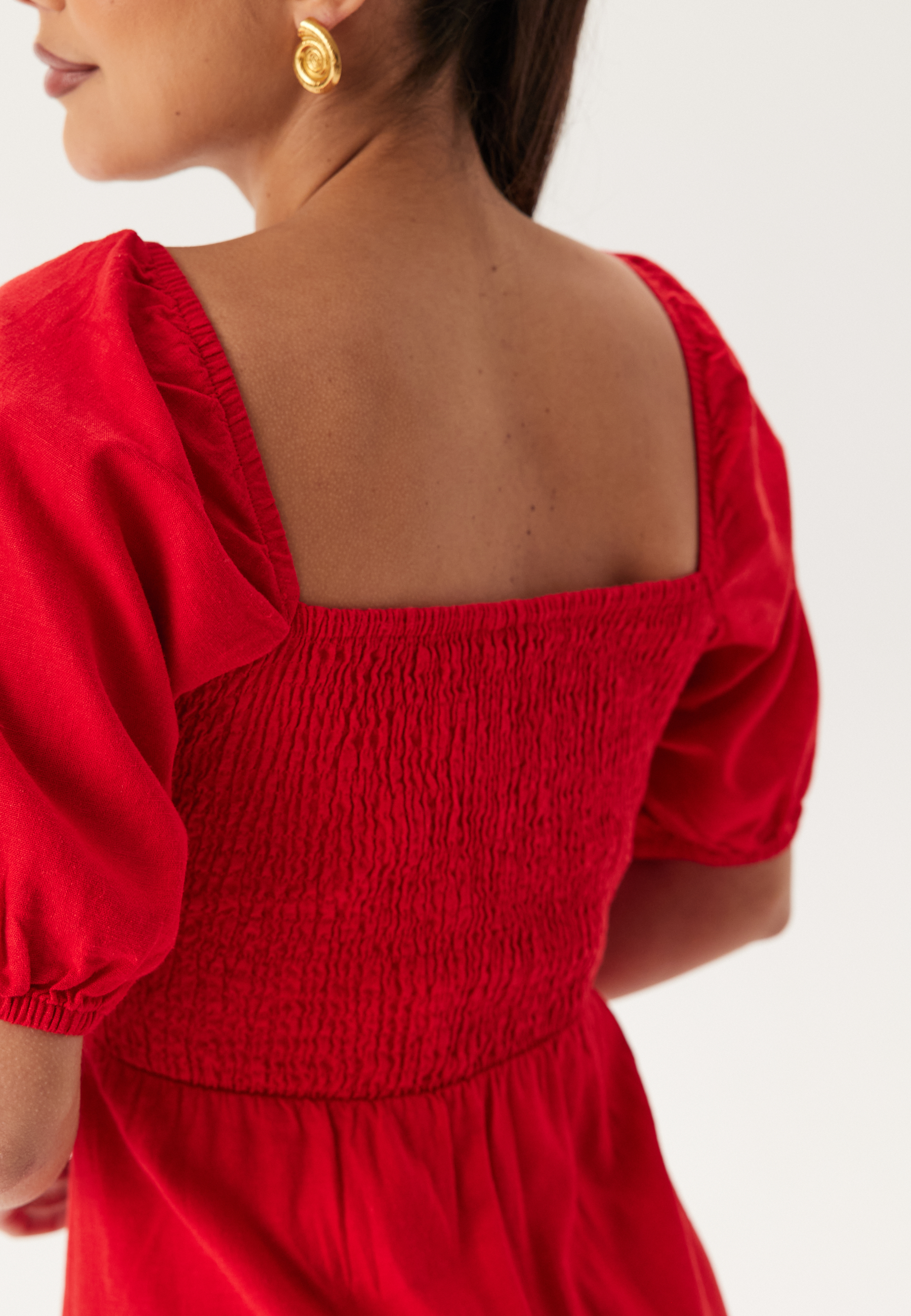 Puff Sleeve Linen Blend Dress 4