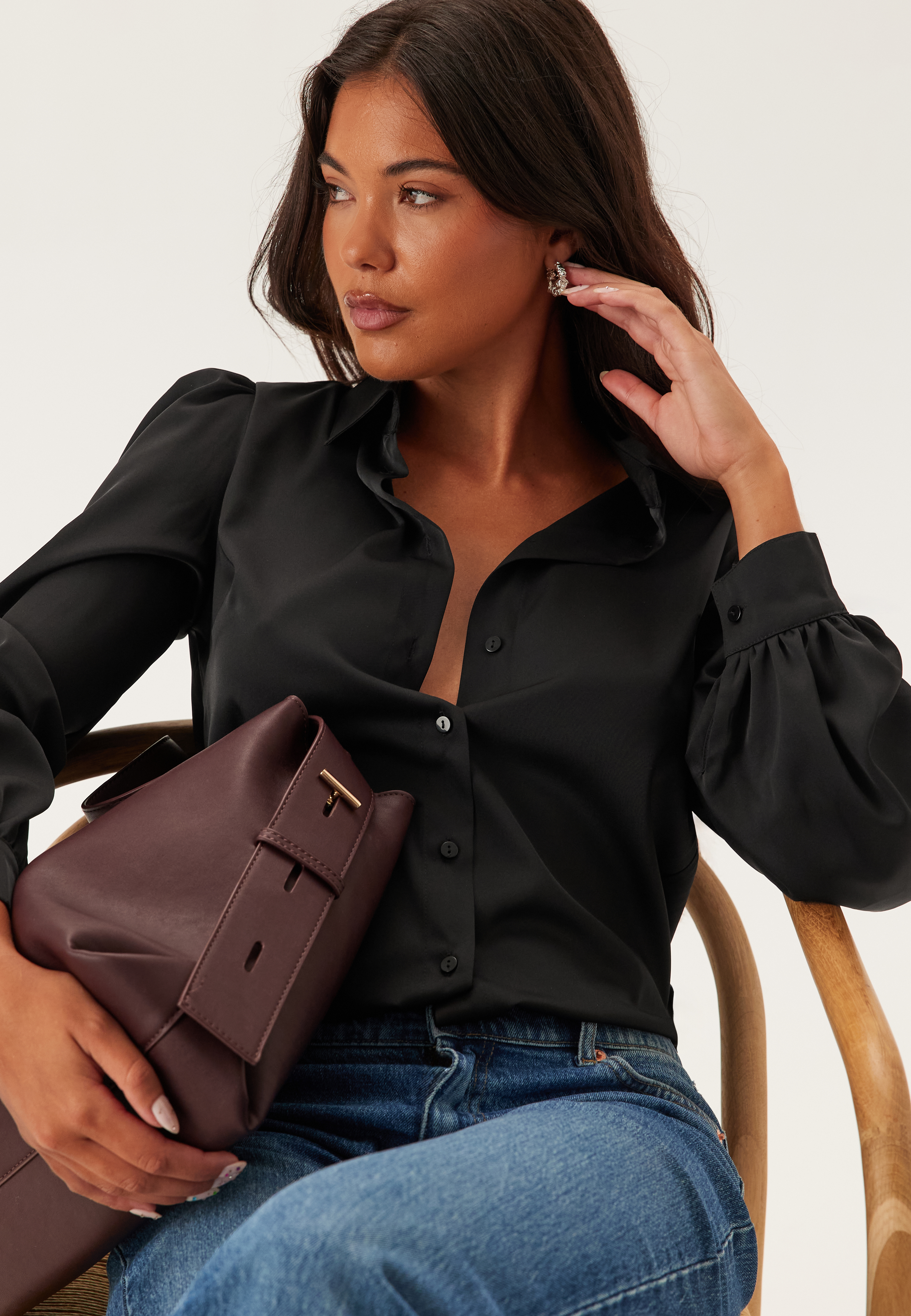 Puff Sleeve Satin Shirt