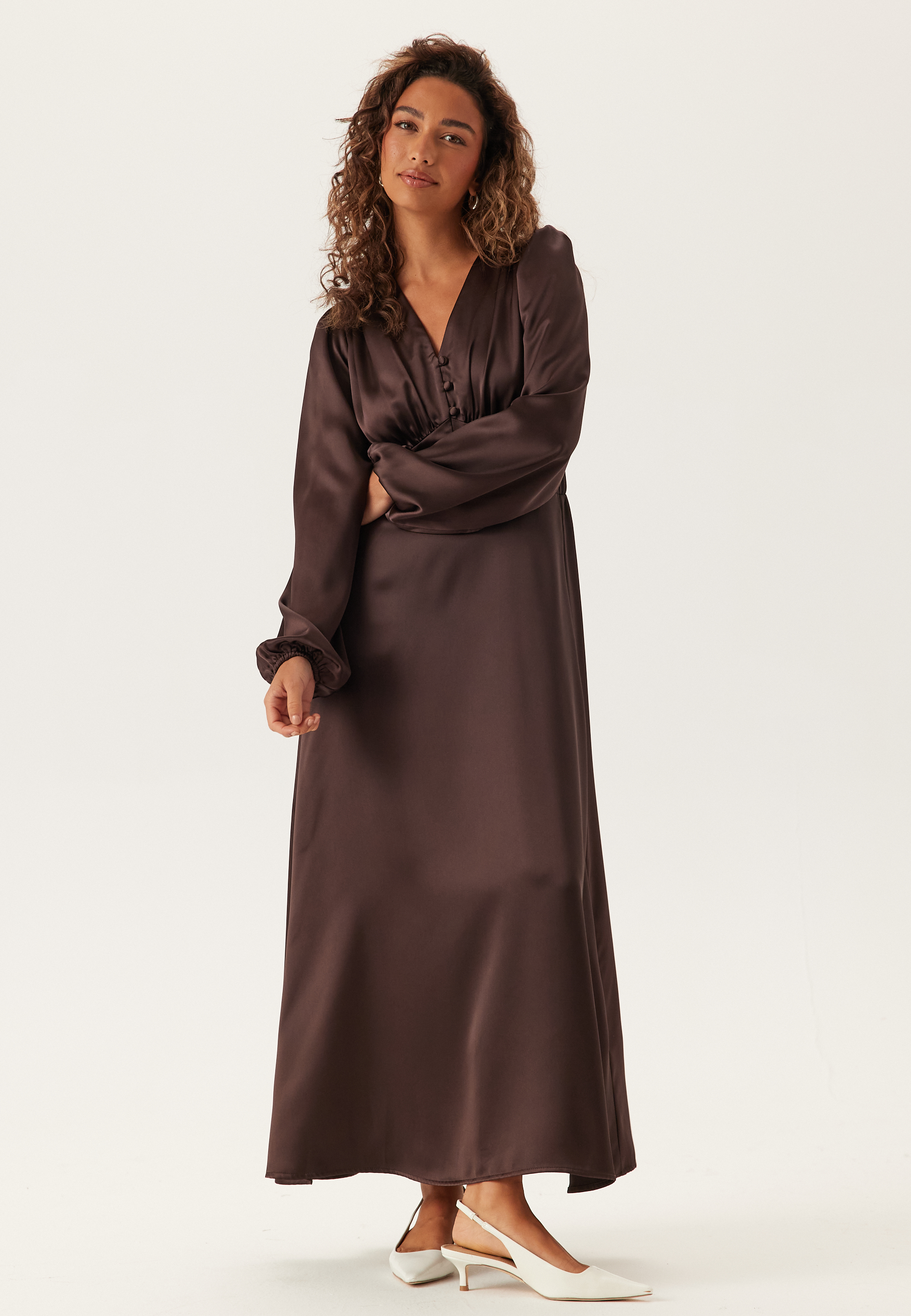 Satin V-neck Maxi Dress