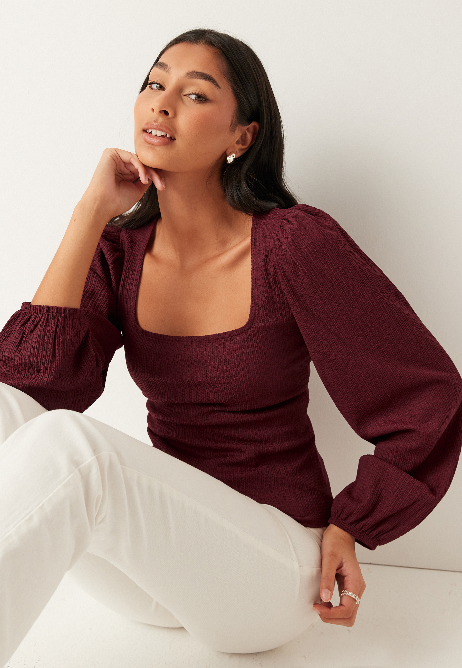 Square Neck Balloon Sleeve Top