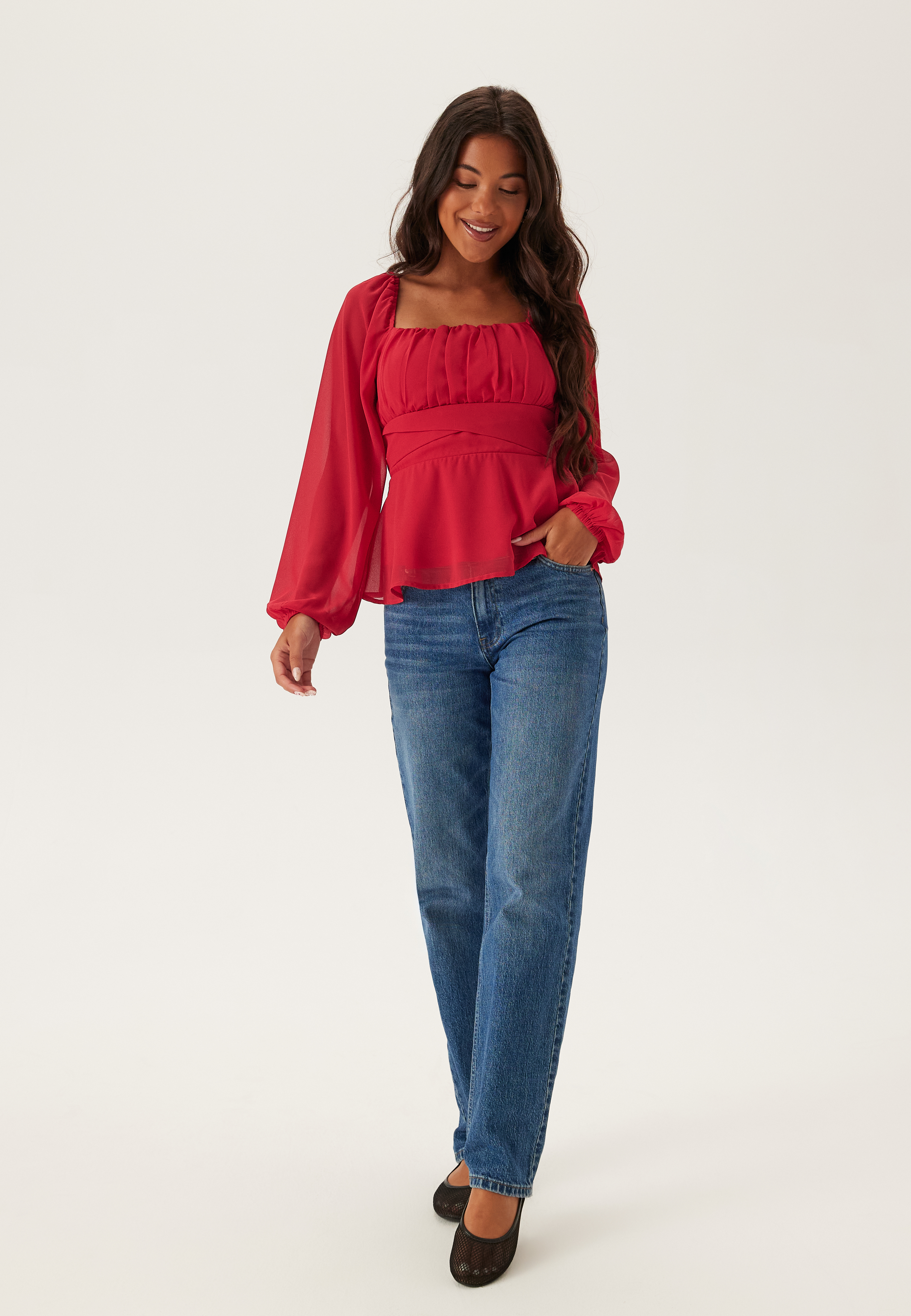 Square Neck L/S Georgette Blouse 2