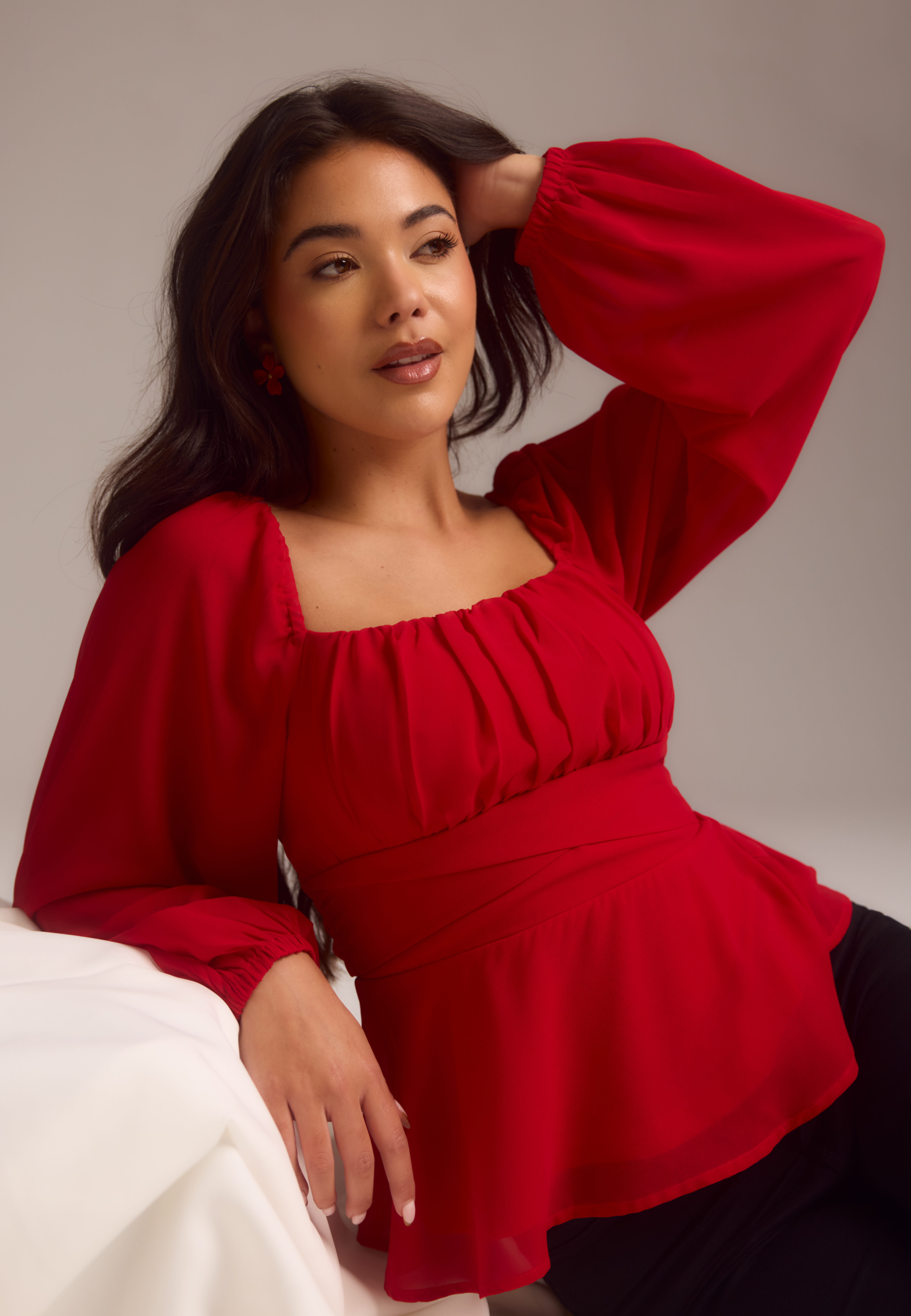 Square Neck L/S Georgette Blouse 1