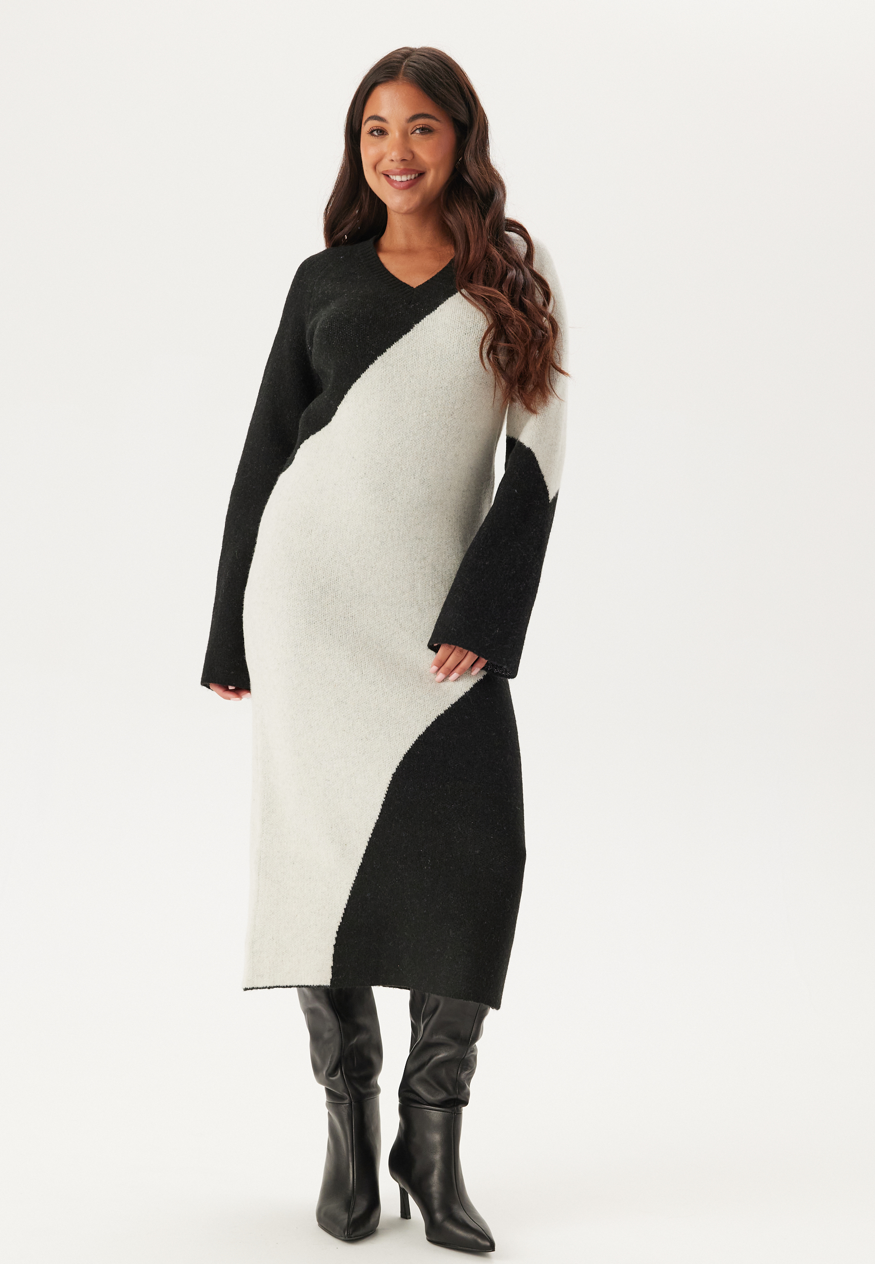 V-neck Knitted Midi Dress