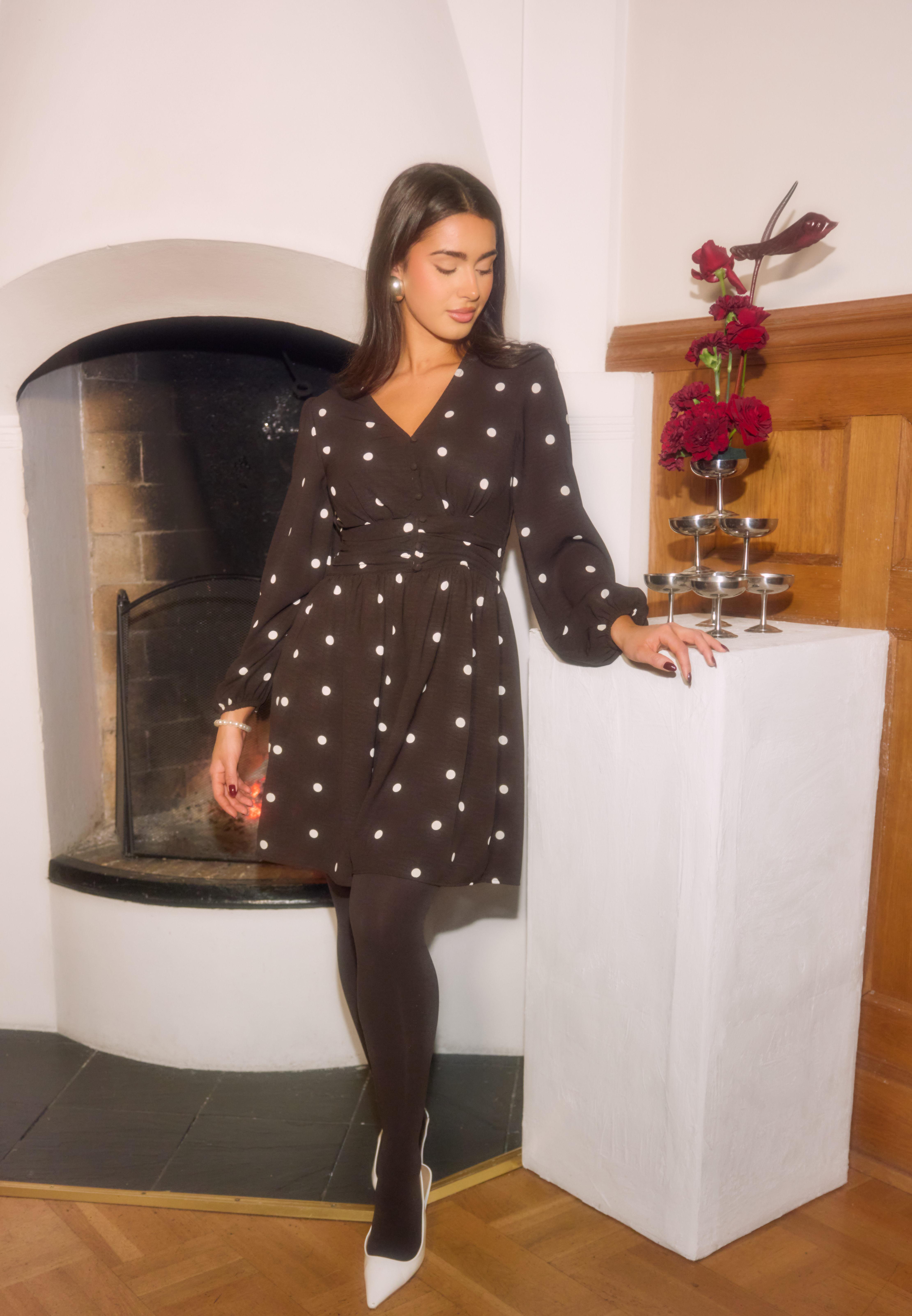 V-neck Button Short Dress 1
