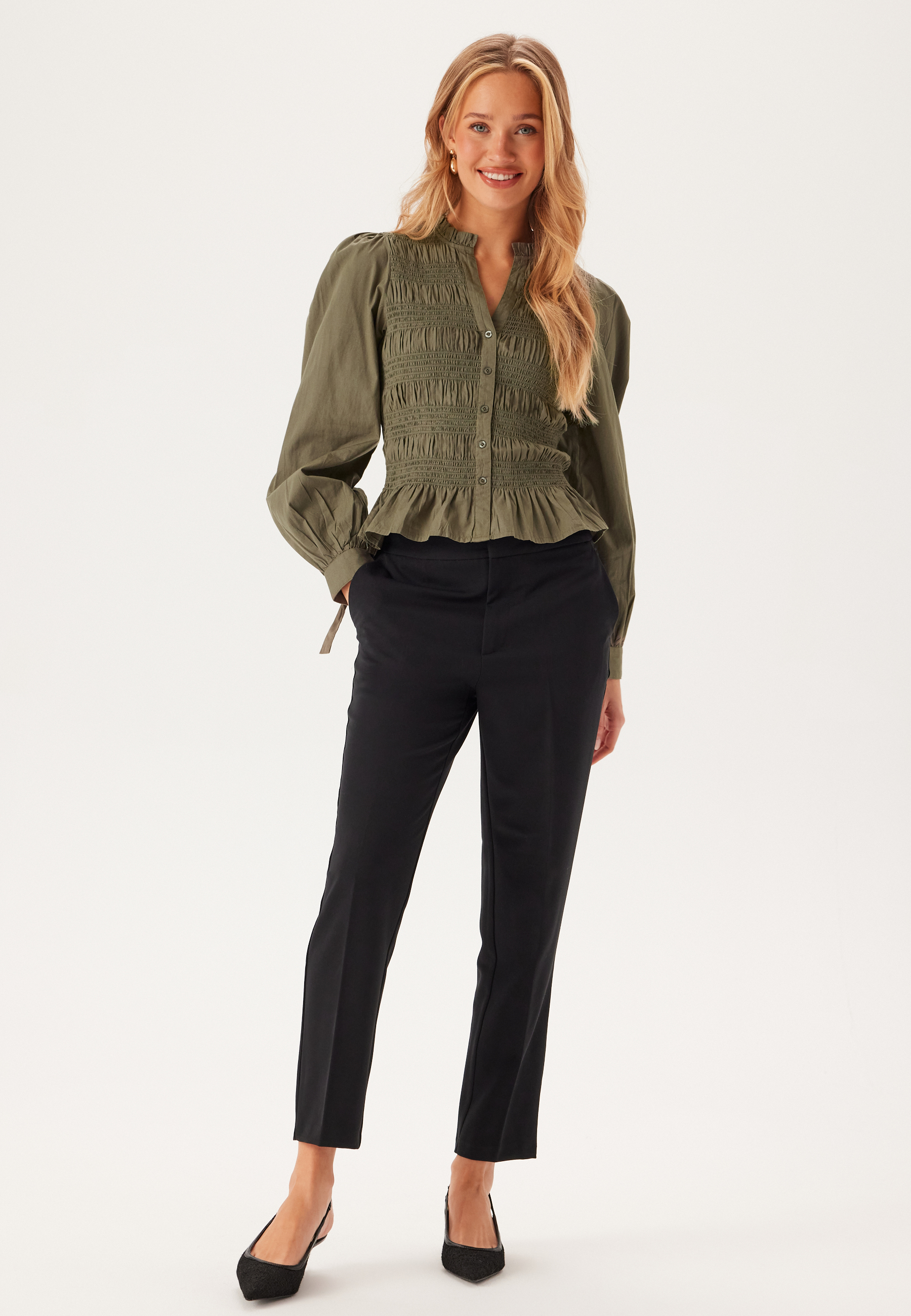 V-neck Cotton Smock Blouse 2