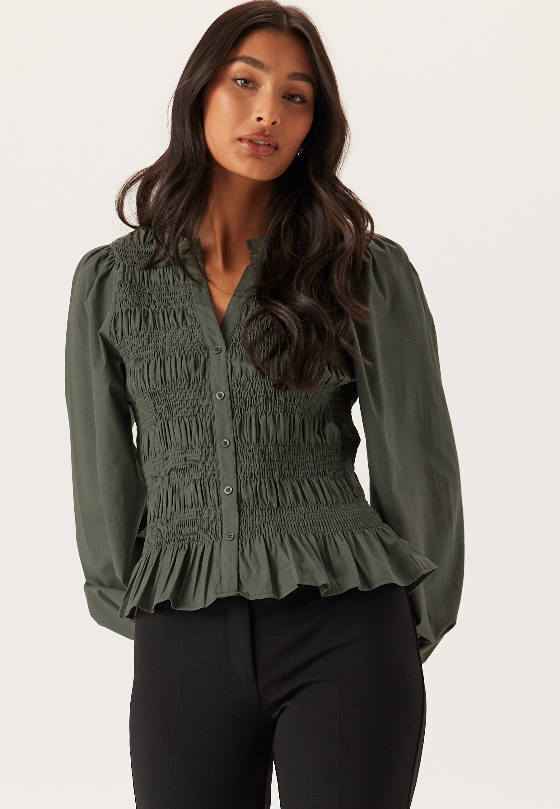 V-neck Cotton Smock Blouse