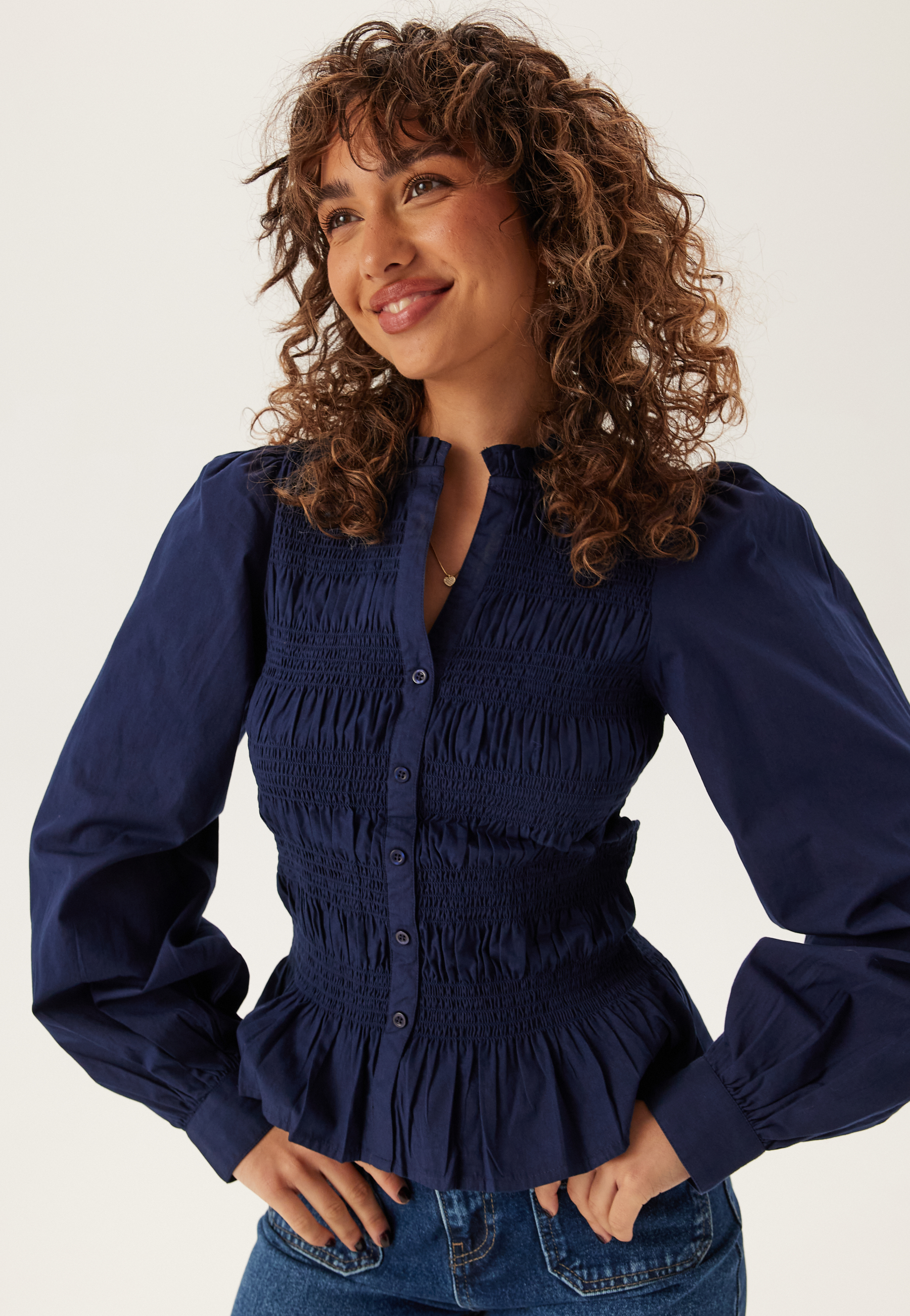V-neck Cotton Smock Blouse 1