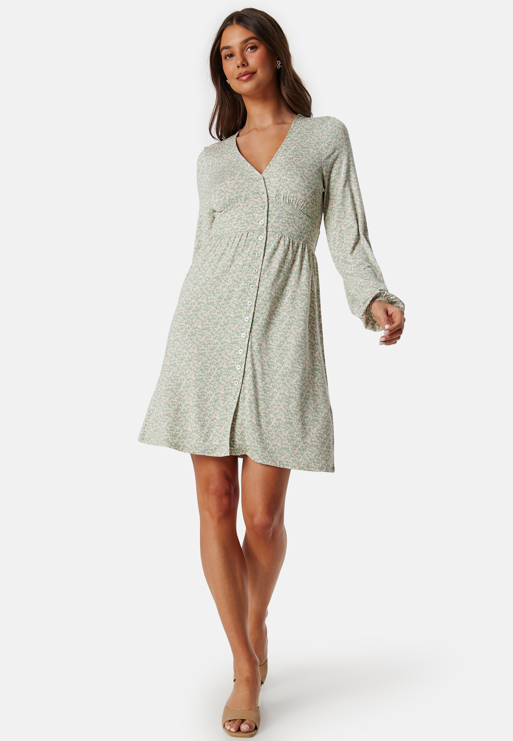 V-neck Short Button Dress 2