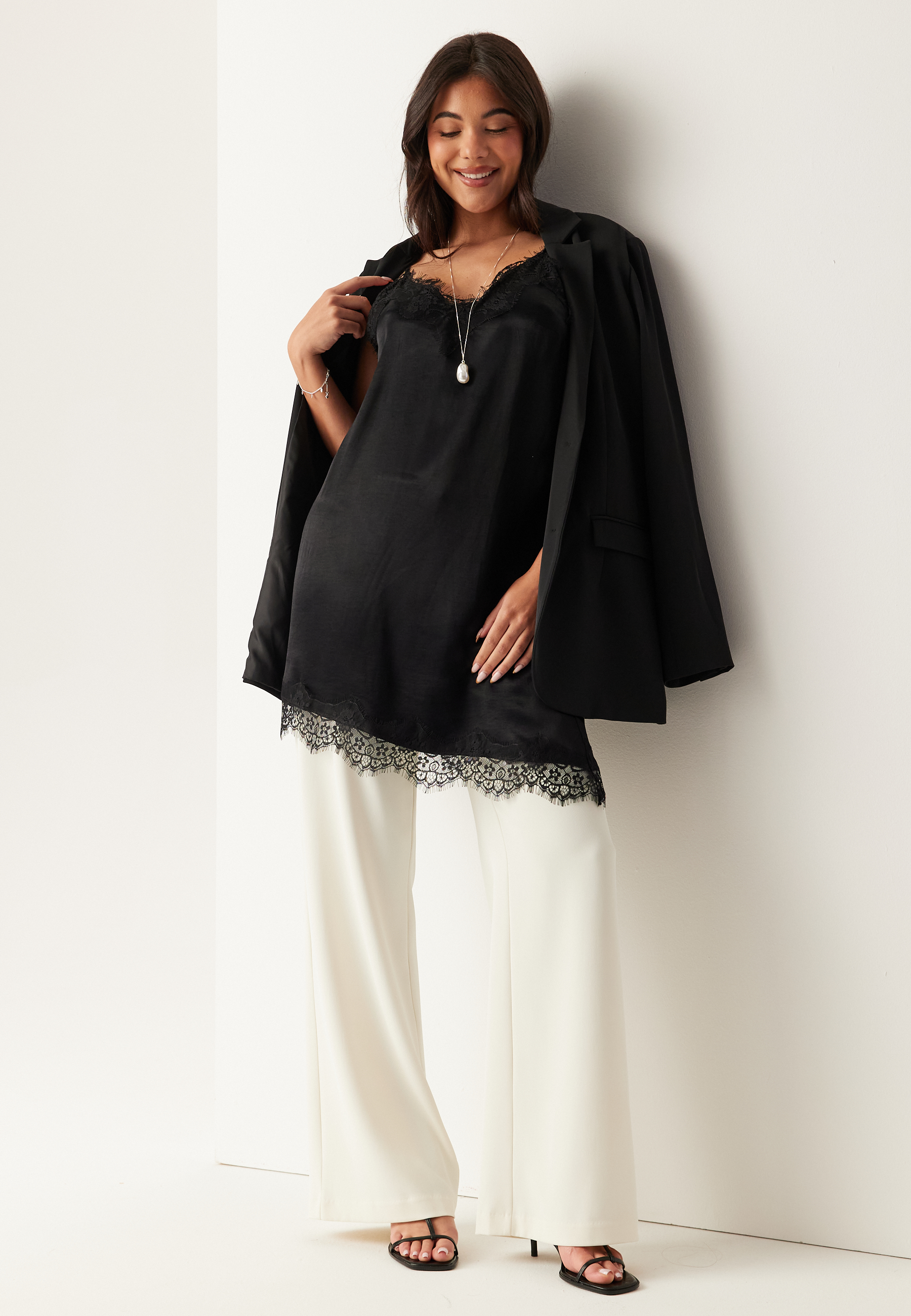 Viscose Satin Lace Mini Dress 3