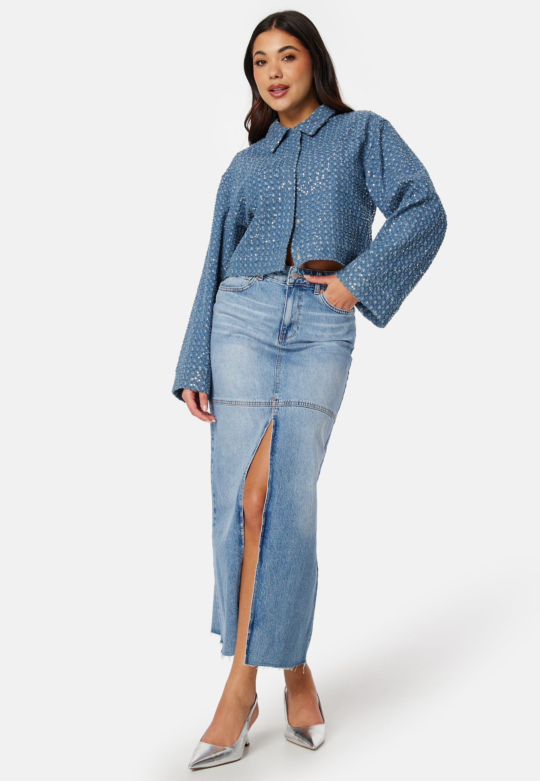 Denim Slit Midi Skirt