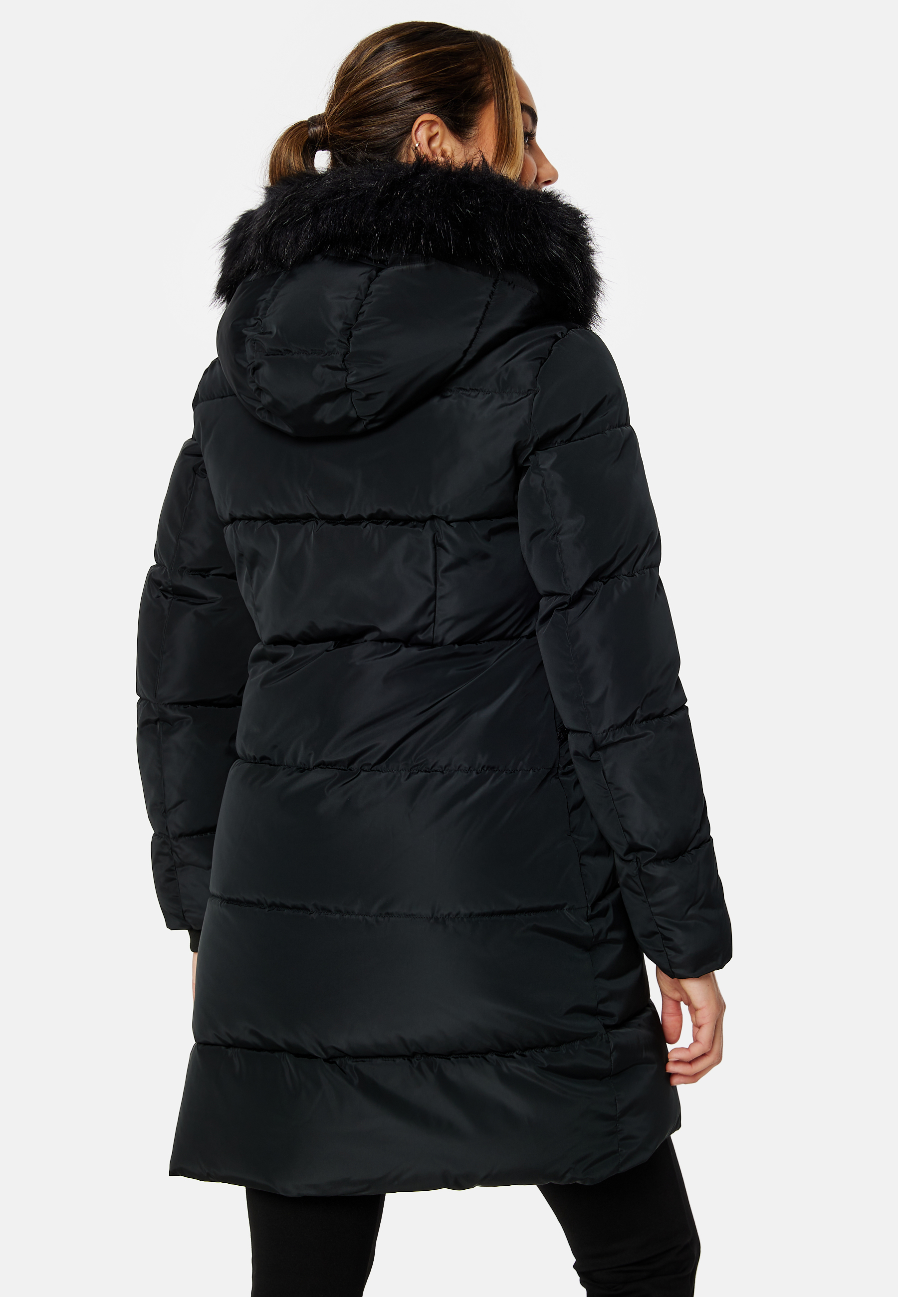 Faux Fur Hooded Fitted Long Jacket 3