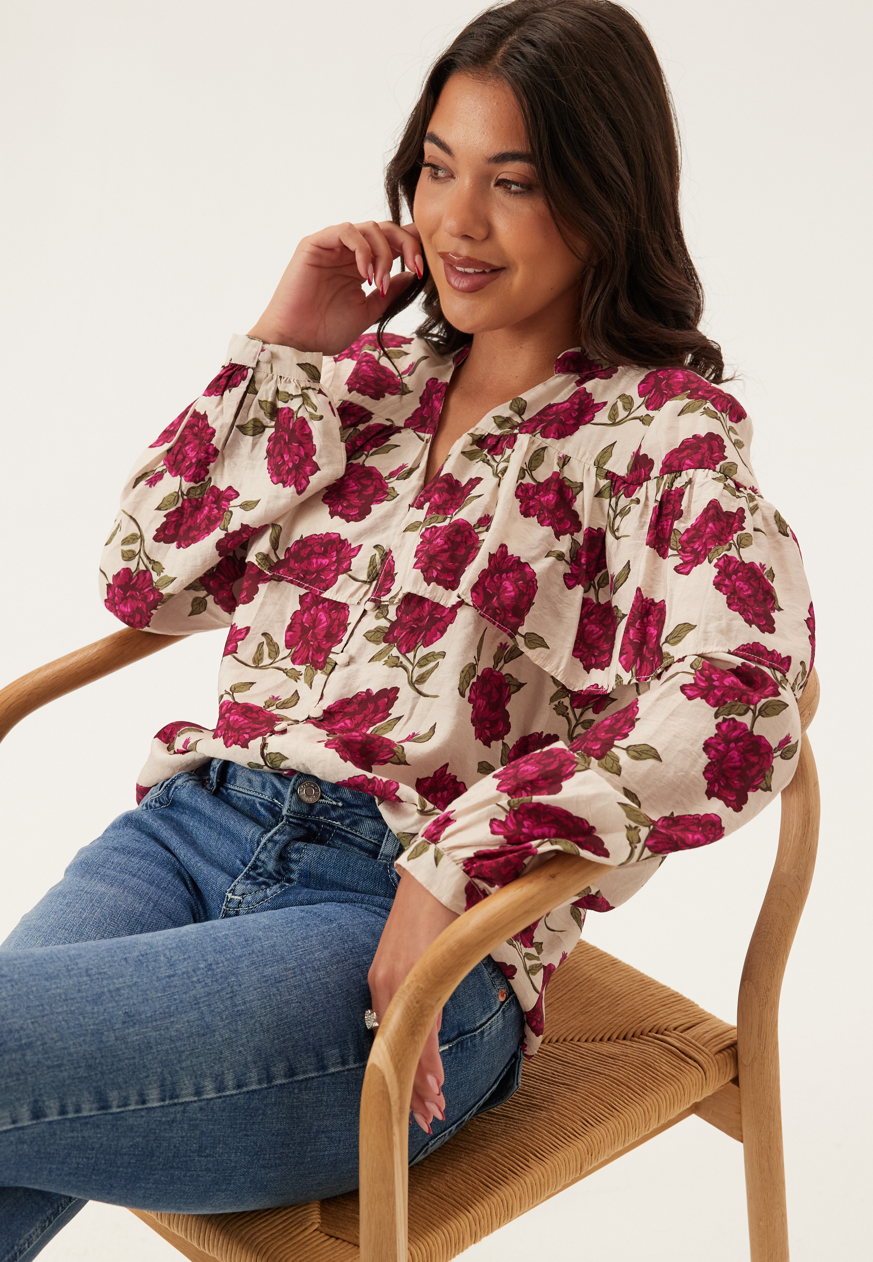 Printed Frill Blouse
