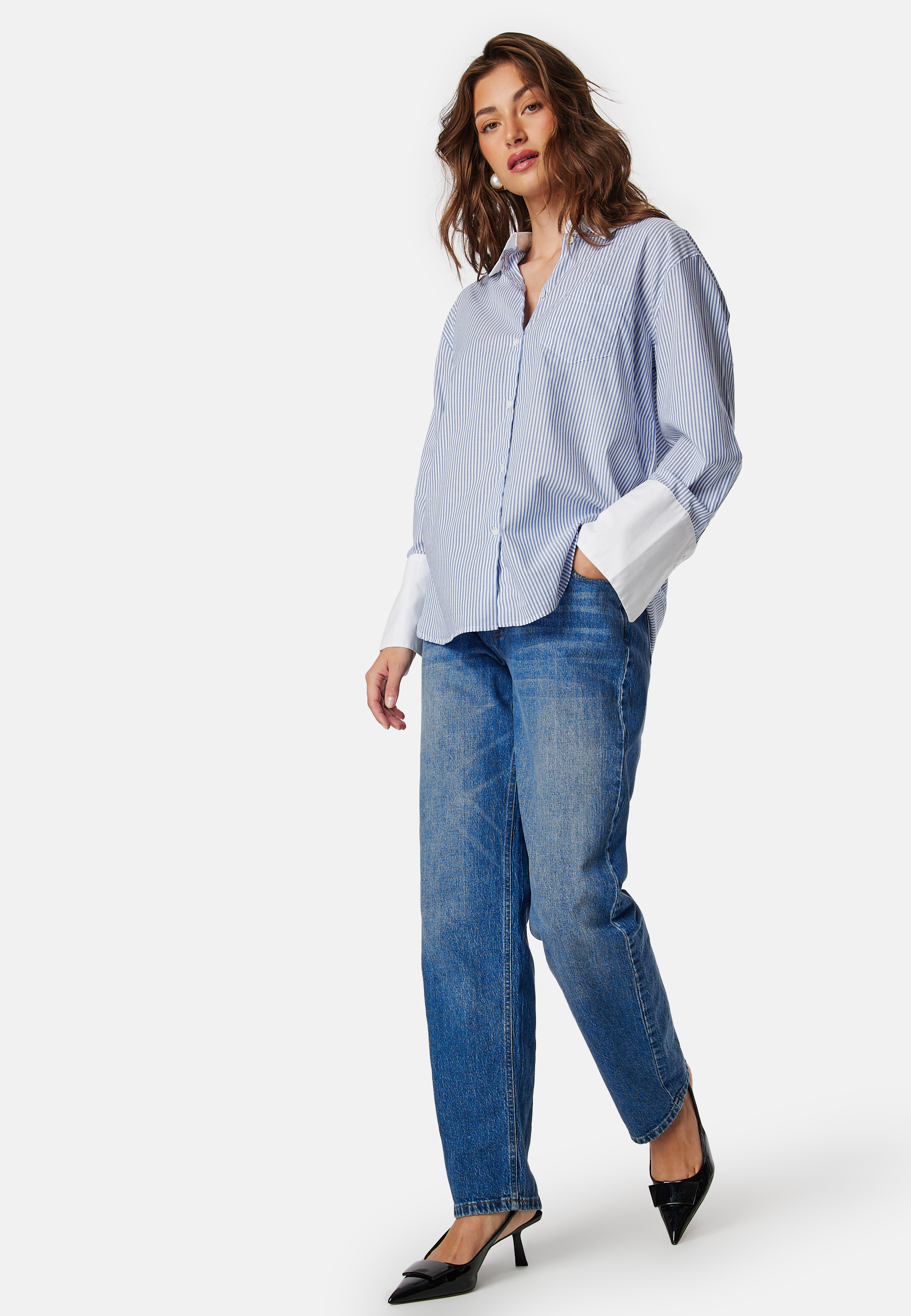 Contrast Collar Striped Shirt 2