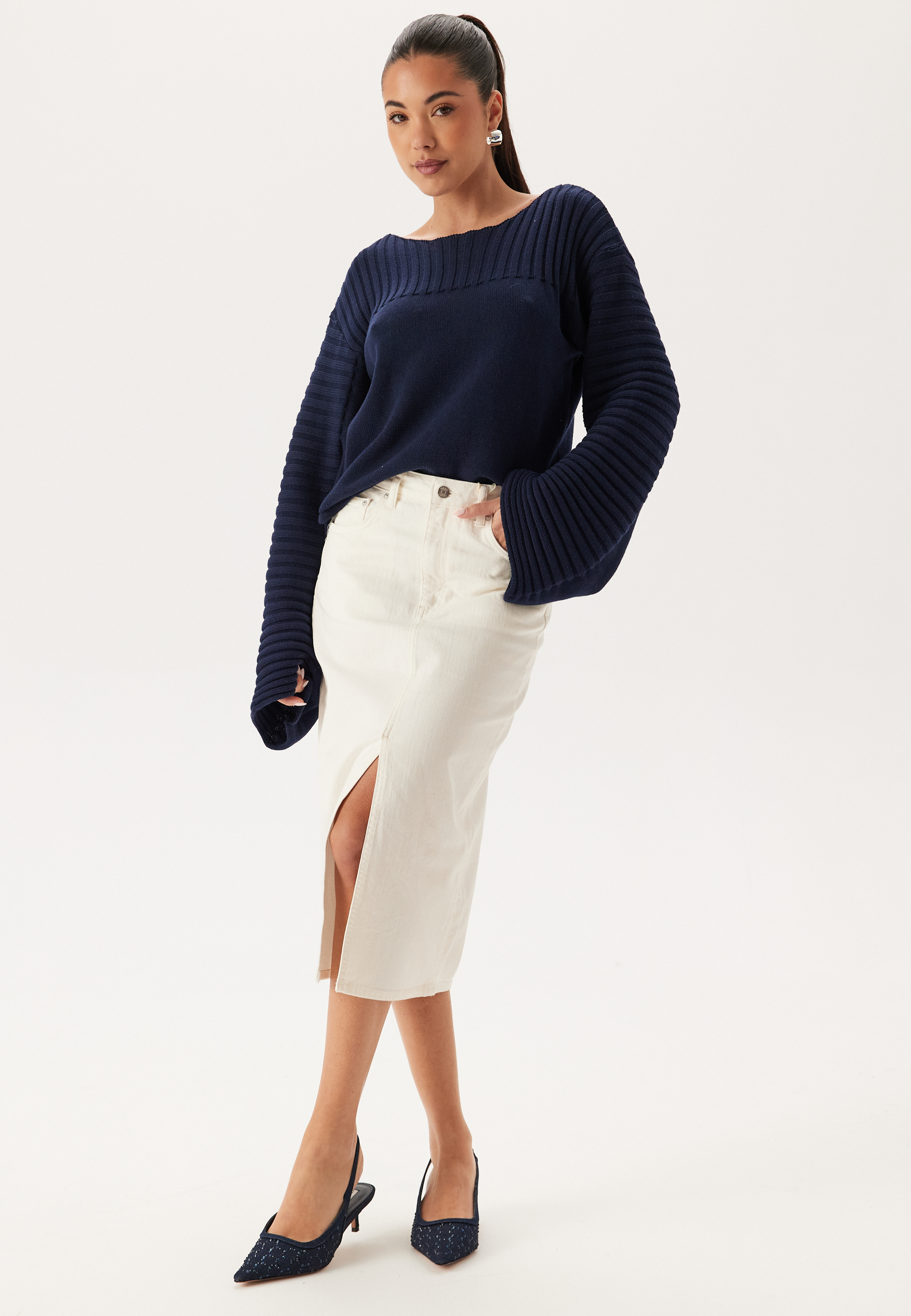 Midi White Denim Skirt 2